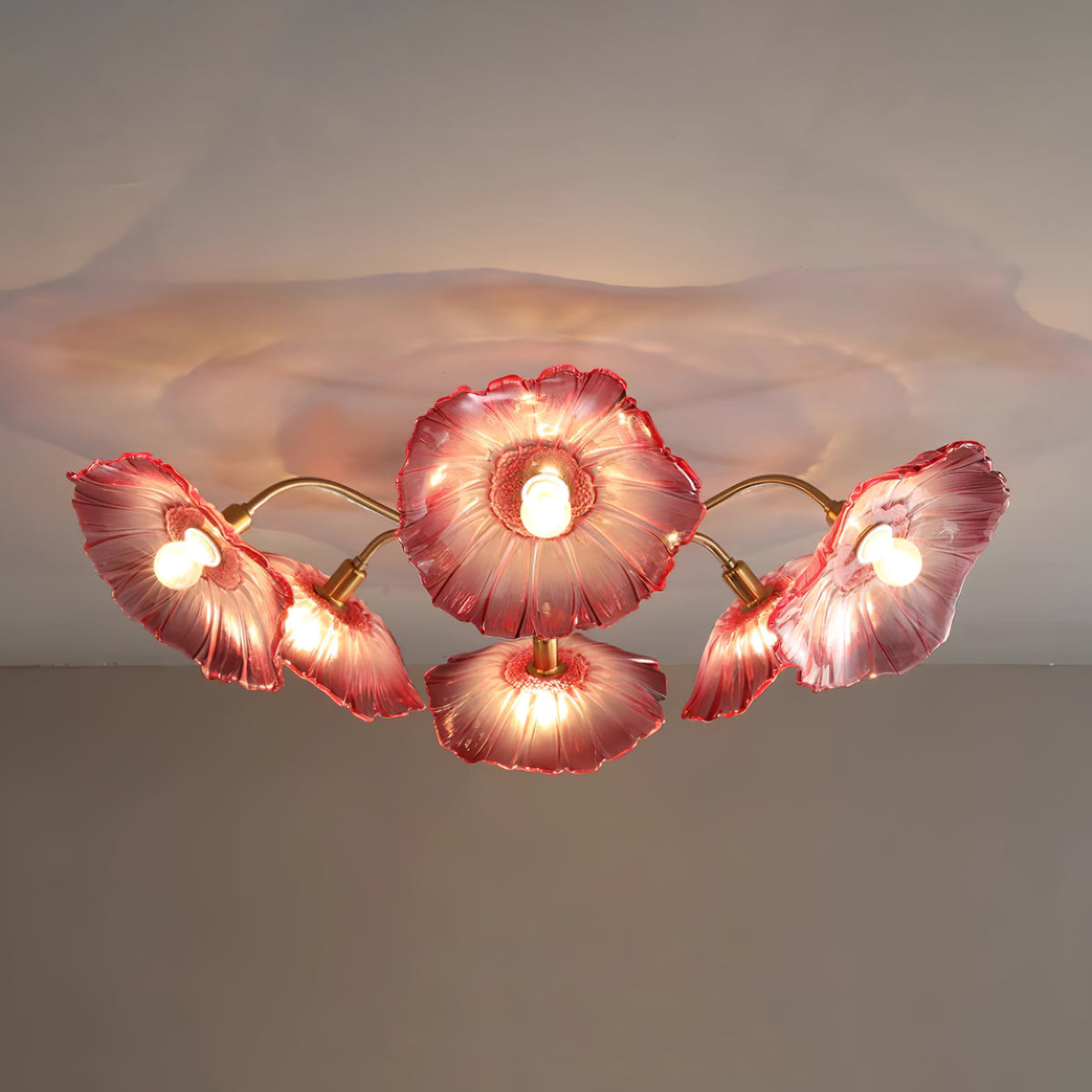 Lotus Leaf Ceiling Lamp | Frosted Glass & Metal | Gold Finish, 3-6 Heads