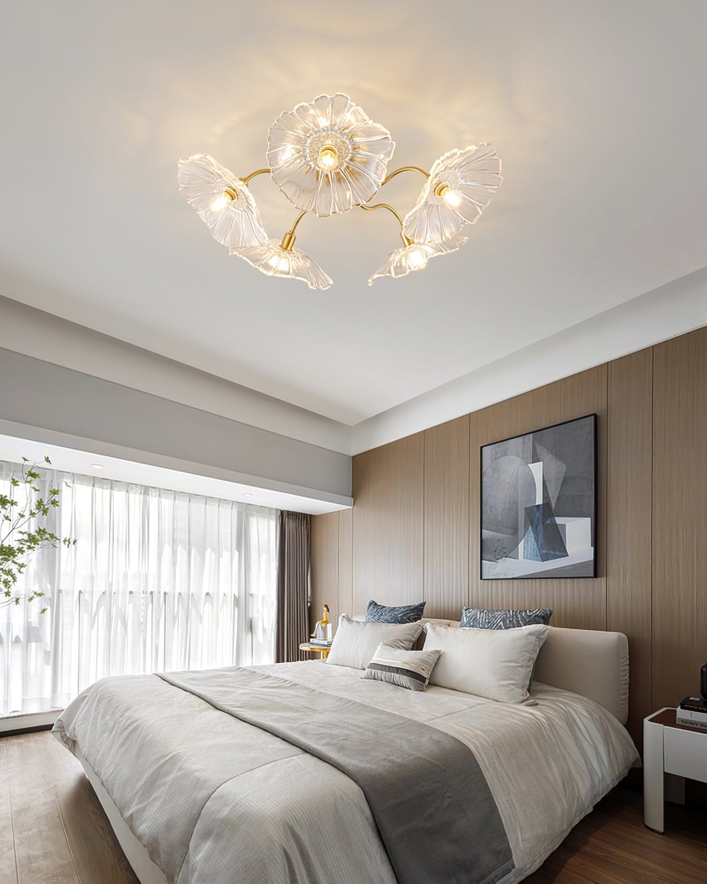 Lotus Leaf Ceiling Lamp | Frosted Glass & Metal | Gold Finish, 3-6 Heads