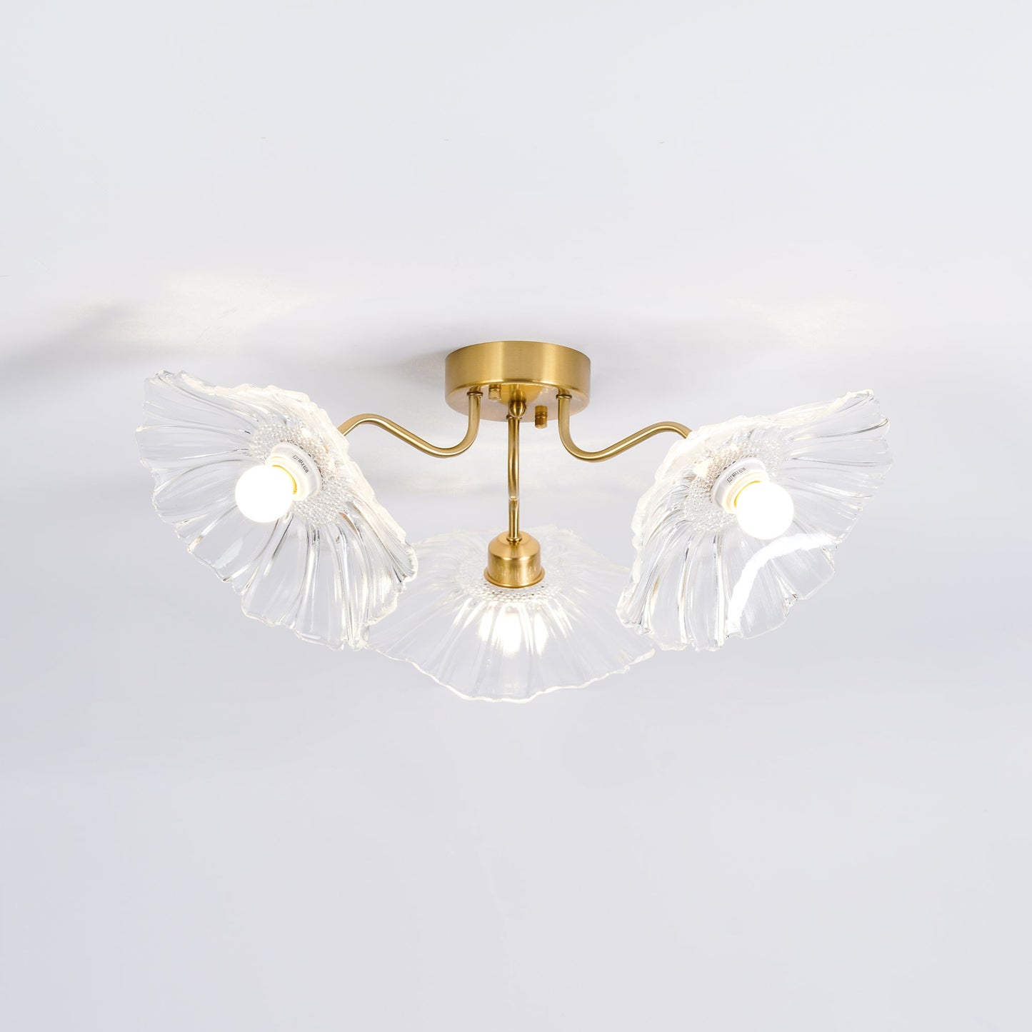 Lotus Leaf Ceiling Lamp | Frosted Glass & Metal | Gold Finish, 3-6 Heads