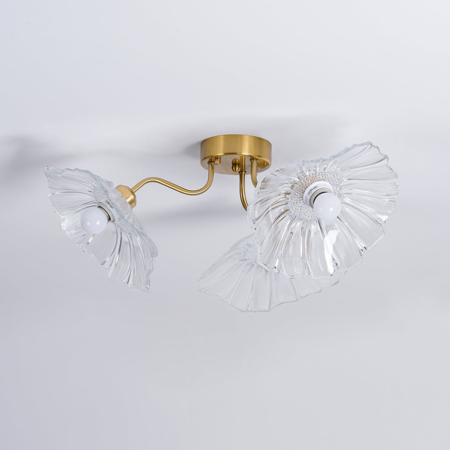 Lotus Leaf Ceiling Lamp | Frosted Glass & Metal | Gold Finish, 3-6 Heads