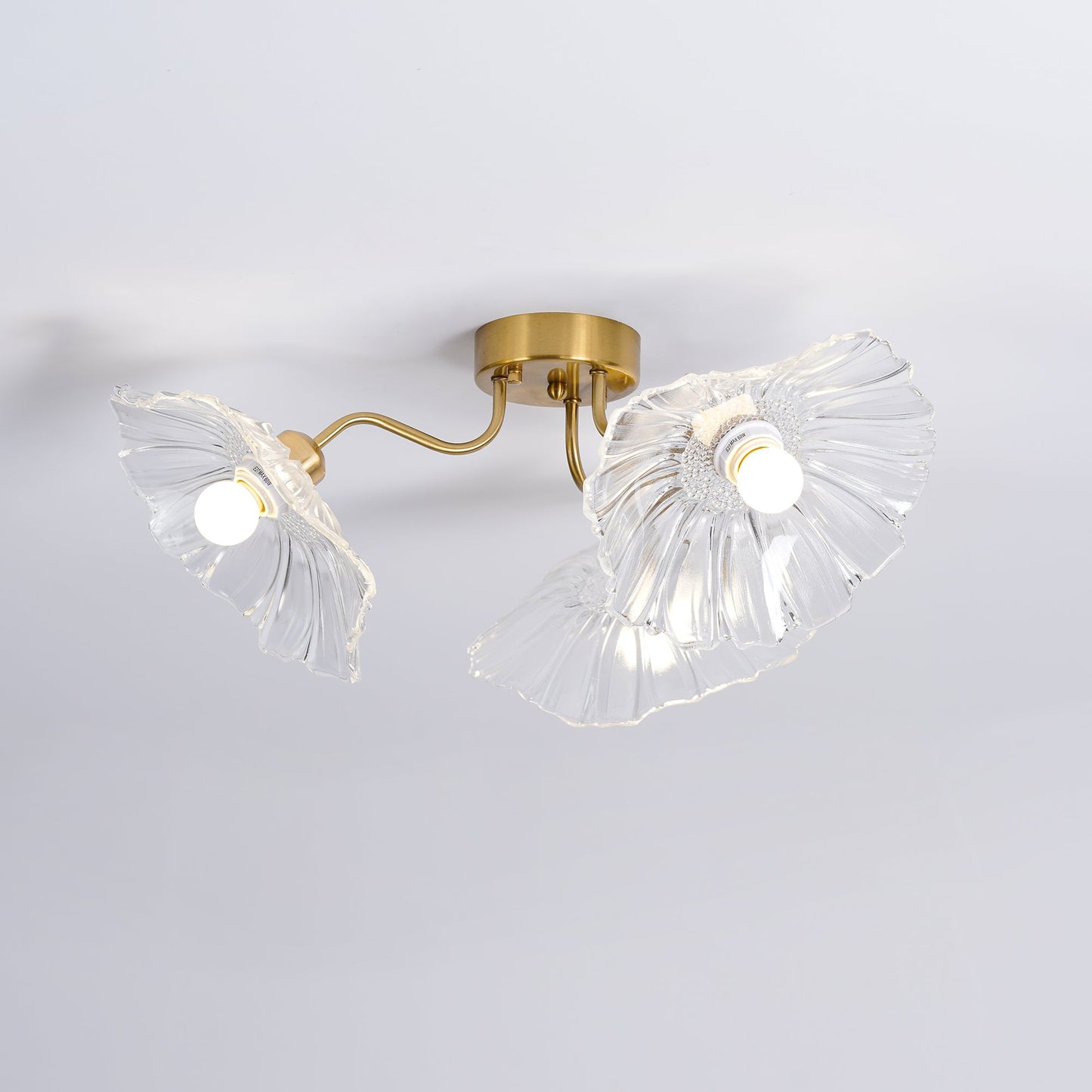 Lotus Leaf Ceiling Lamp | Frosted Glass & Metal | Gold Finish, 3-6 Heads