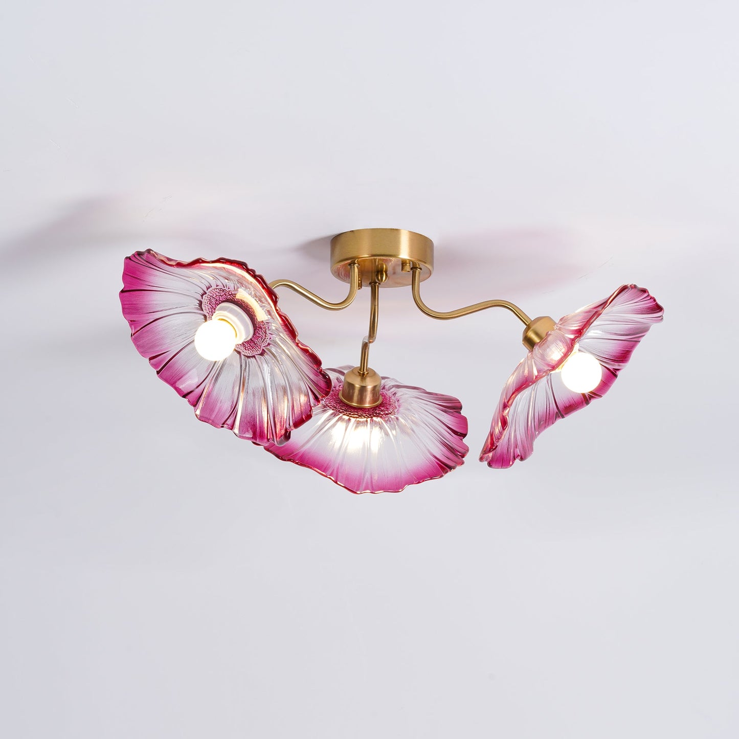 Lotus Leaf Ceiling Lamp | Frosted Glass & Metal | Gold Finish, 3-6 Heads