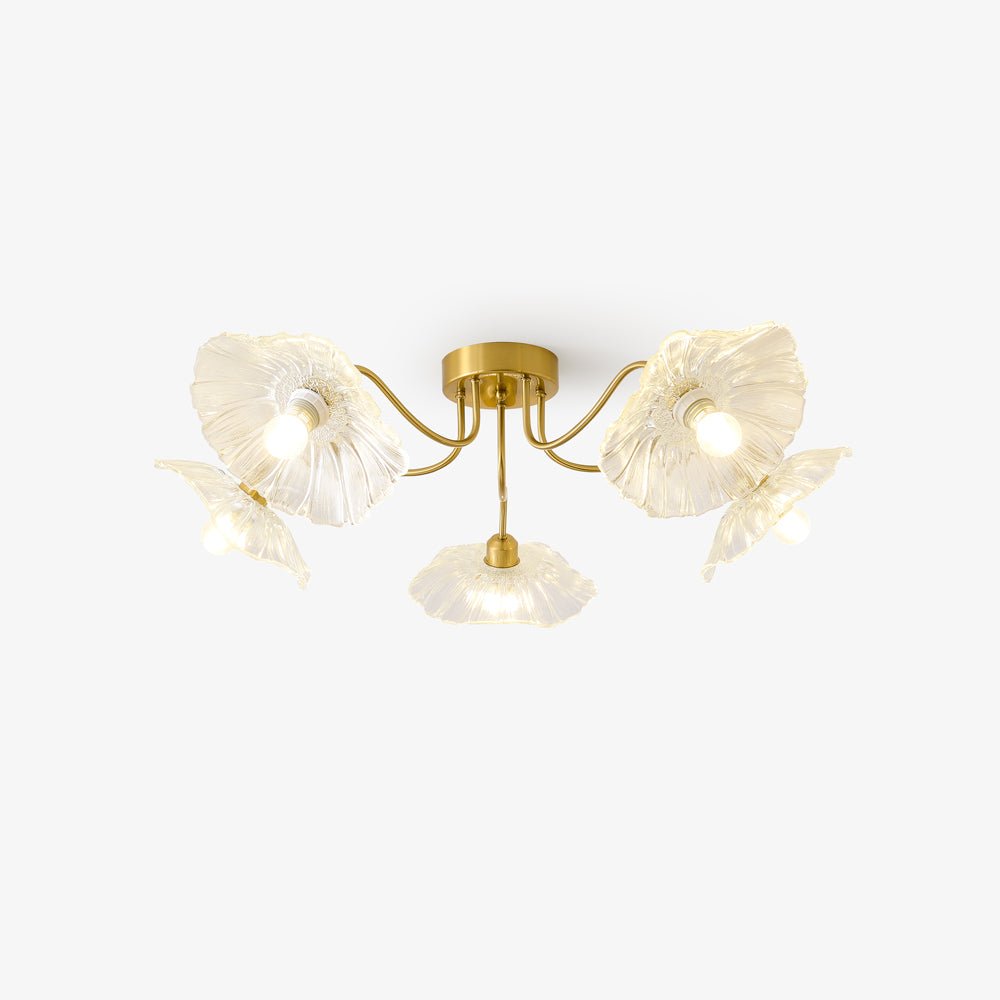 Lotus Leaf Ceiling Lamp | Frosted Glass & Metal | Gold Finish, 3-6 Heads