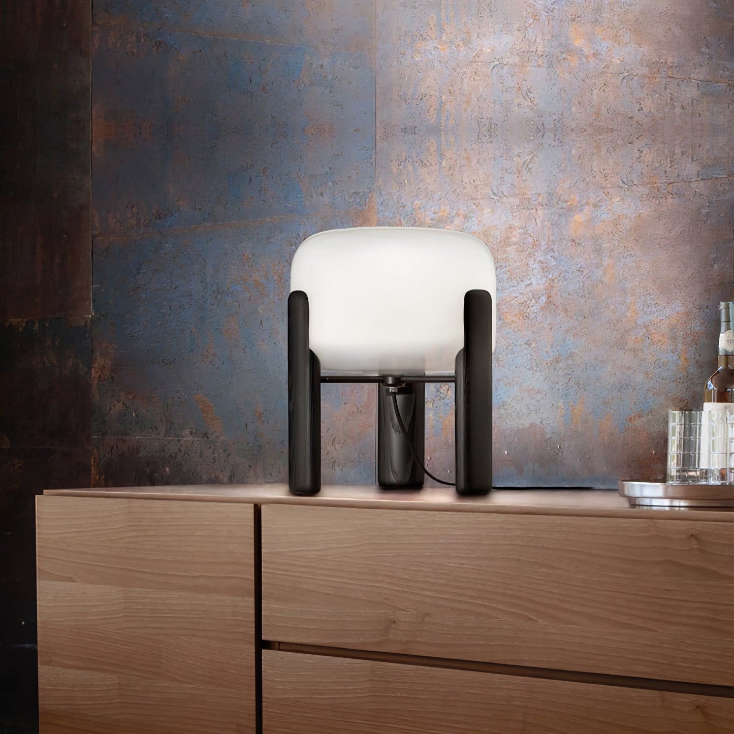 Luca Orb Table Lamp | Frosted Glass & Wood | Dark Walnut
