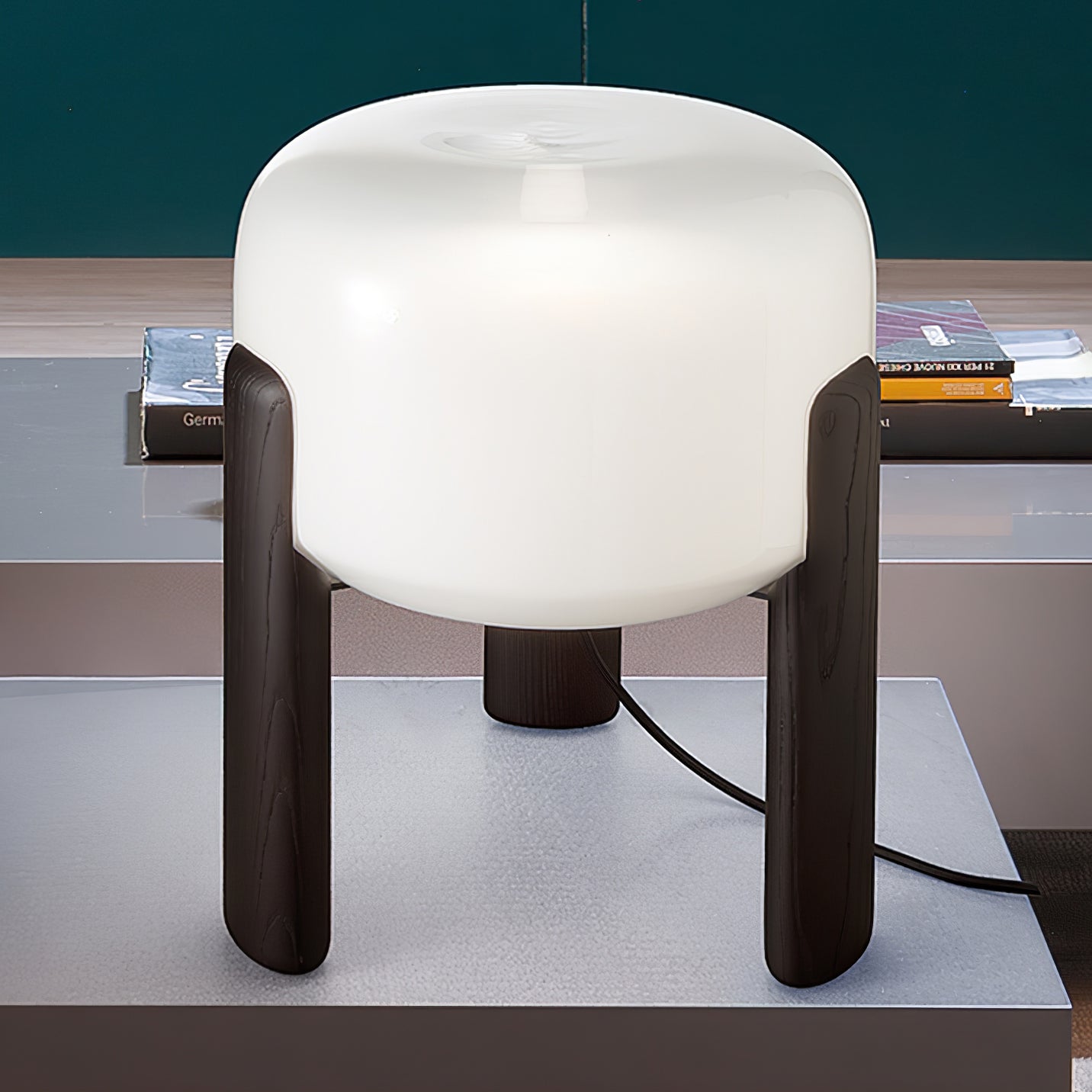 Luca Orb Table Lamp | Frosted Glass & Wood | Dark Walnut