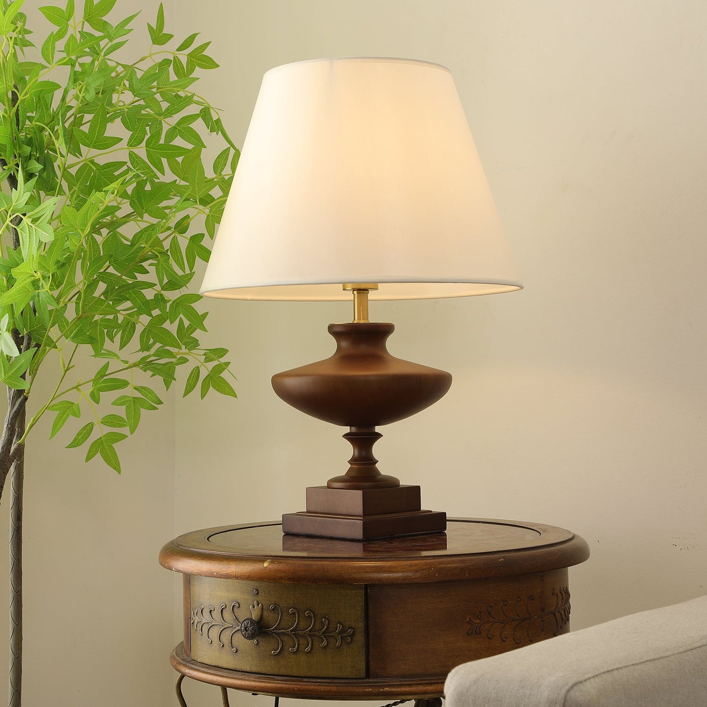 Lucas Luminary Table Lamp | Wood, Fabric, Metal | Walnut, Black, White