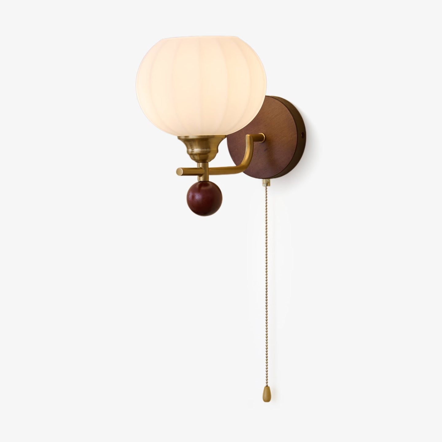 Lumea Crest Wall Lamp | Iron, Glass, Wood | White Shade, Gold/Walnut Finish