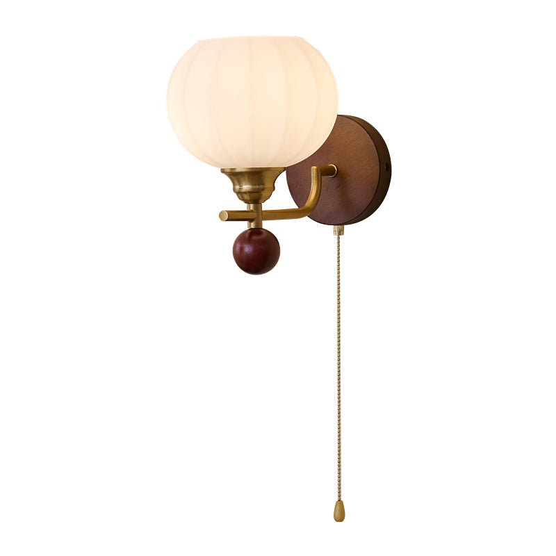 Lumea Crest Wall Lamp | Iron, Glass, Wood | White Shade, Gold/Walnut Finish