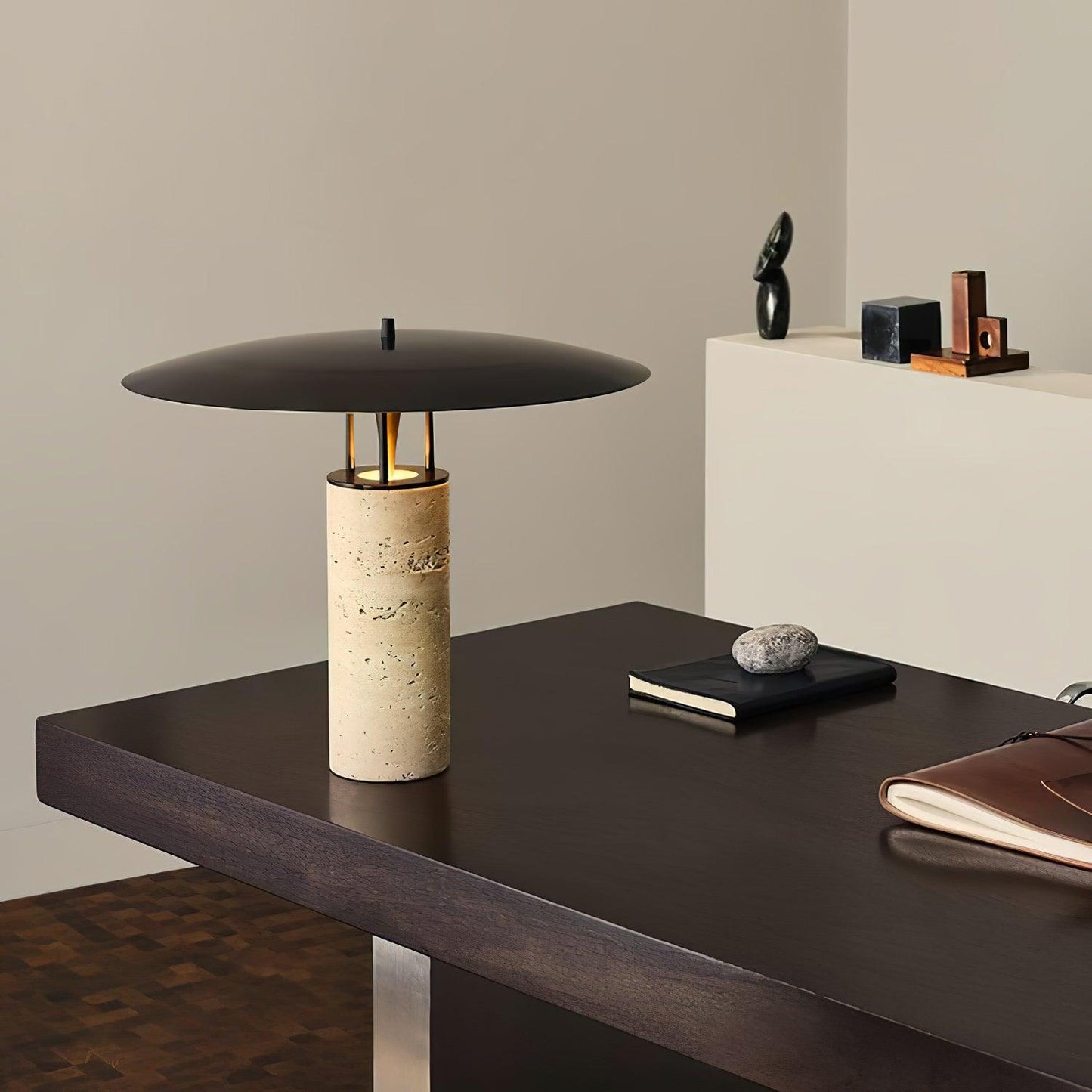Luna Table Lamp | Metal & Yellow Travertine | Adjustable Light Options