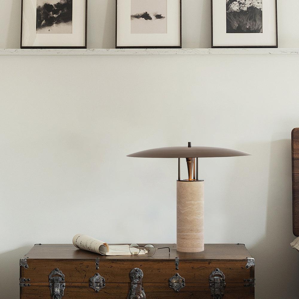 Luna Table Lamp | Metal & Yellow Travertine | Adjustable Light Options