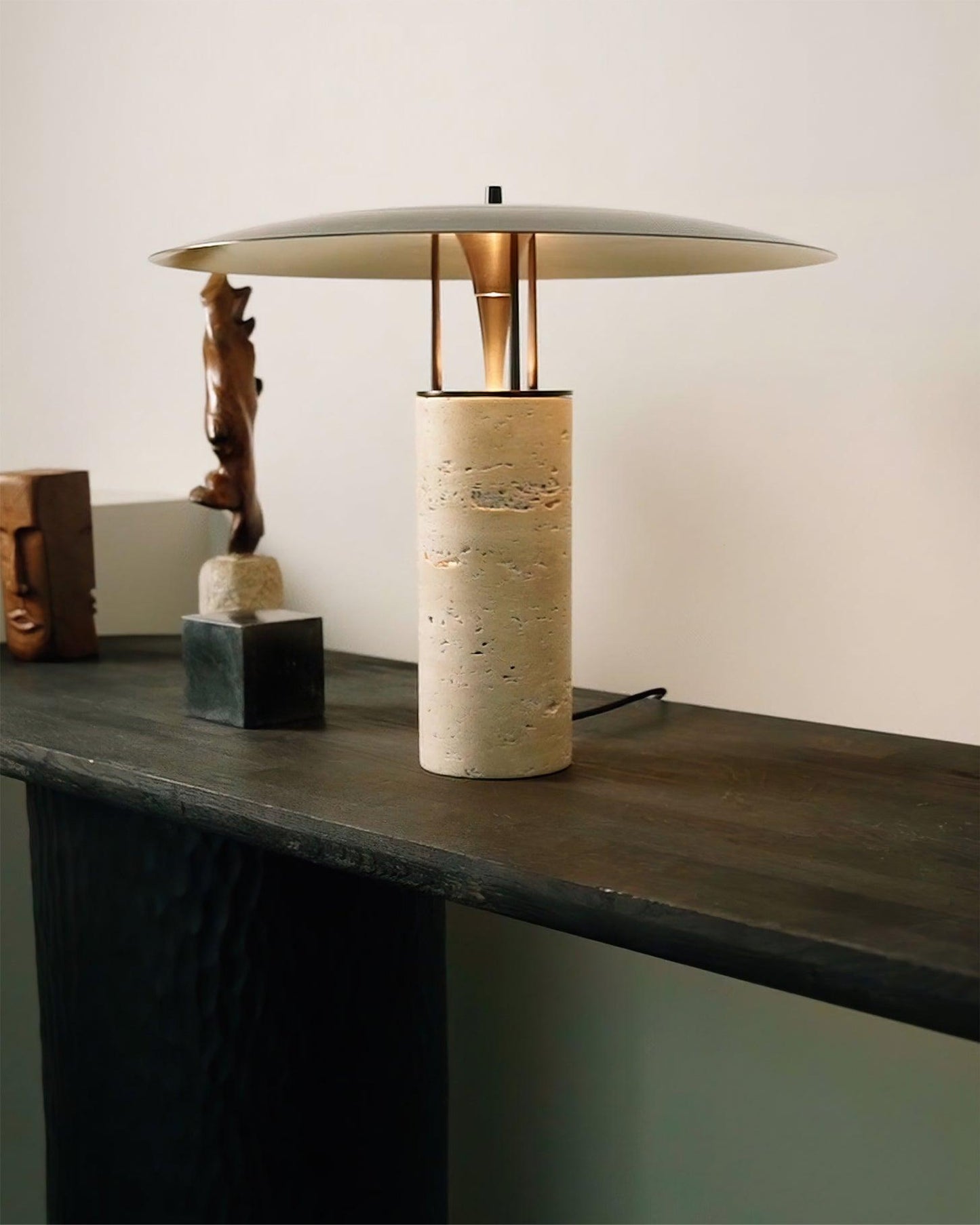 Luna Table Lamp | Metal & Yellow Travertine | Adjustable Light Options