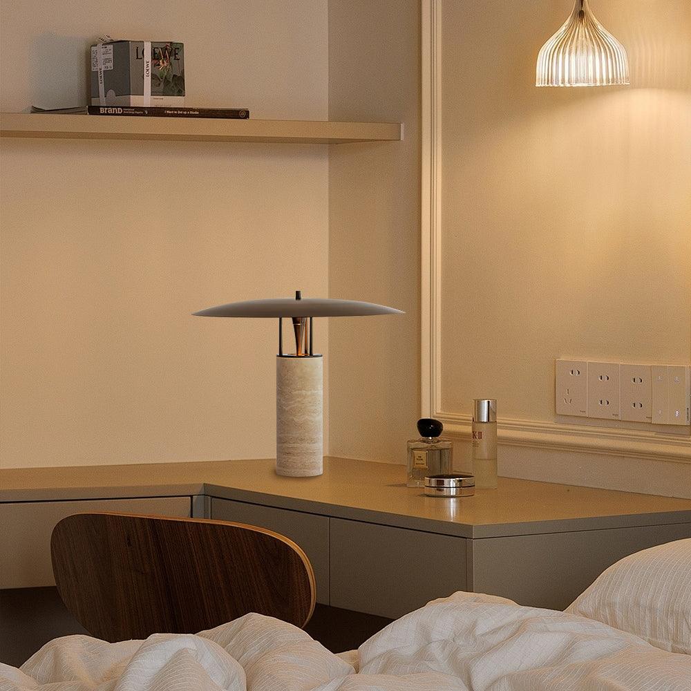 Luna Table Lamp | Metal & Yellow Travertine | Adjustable Light Options