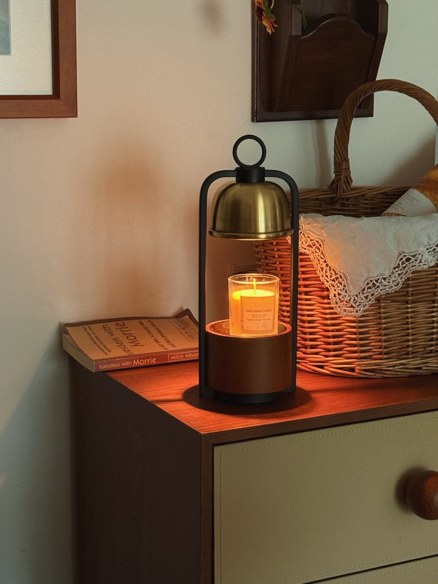 Lunara Candle Warmer Lamp | Wood, Brass | Gold, Walnut, Black