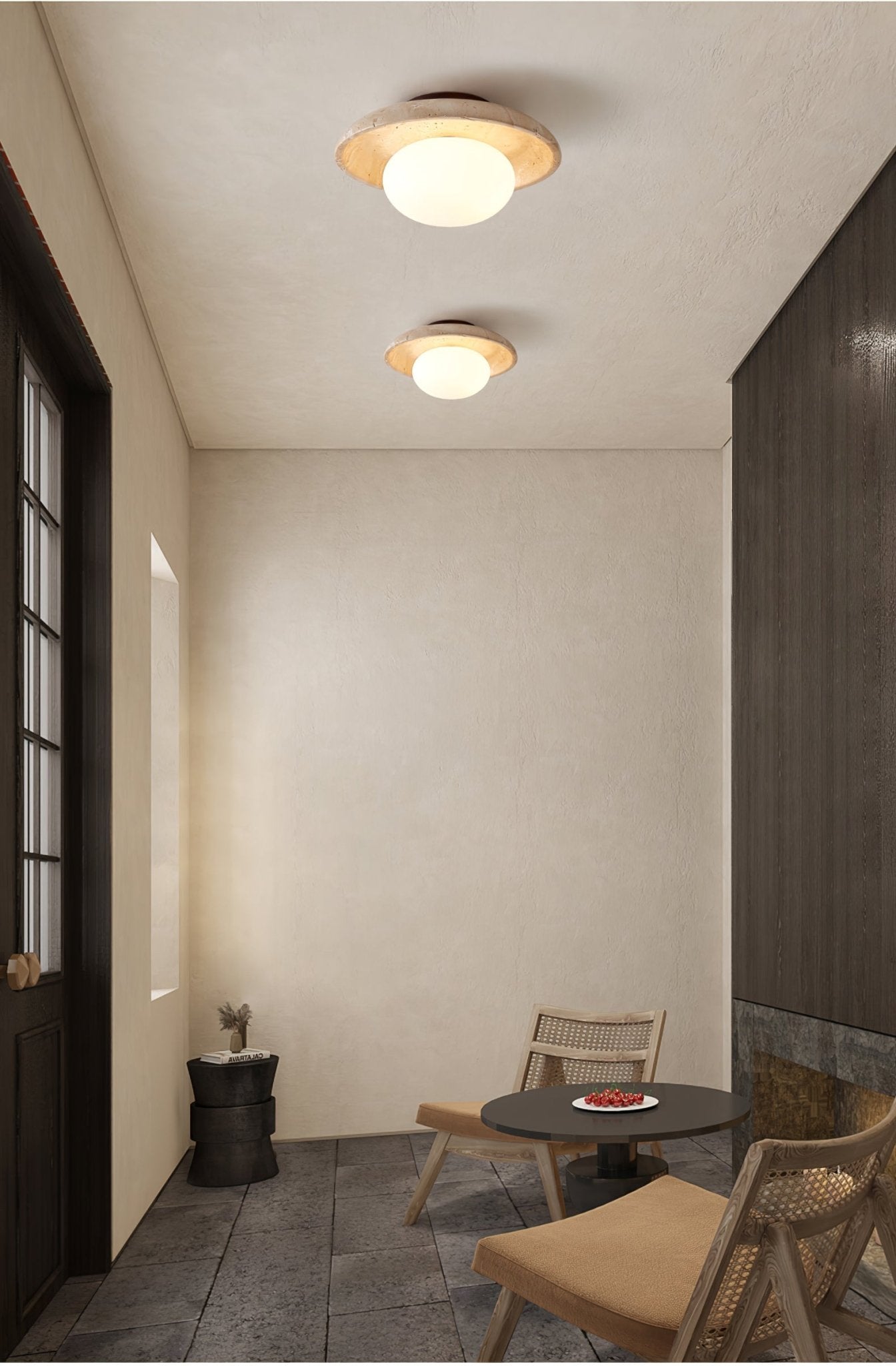 Lunaro Ceiling Lamp | Travertine & Glass | White
