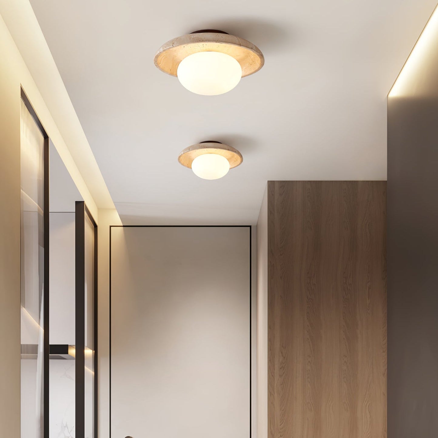 Lunaro Ceiling Lamp | Travertine & Glass | White