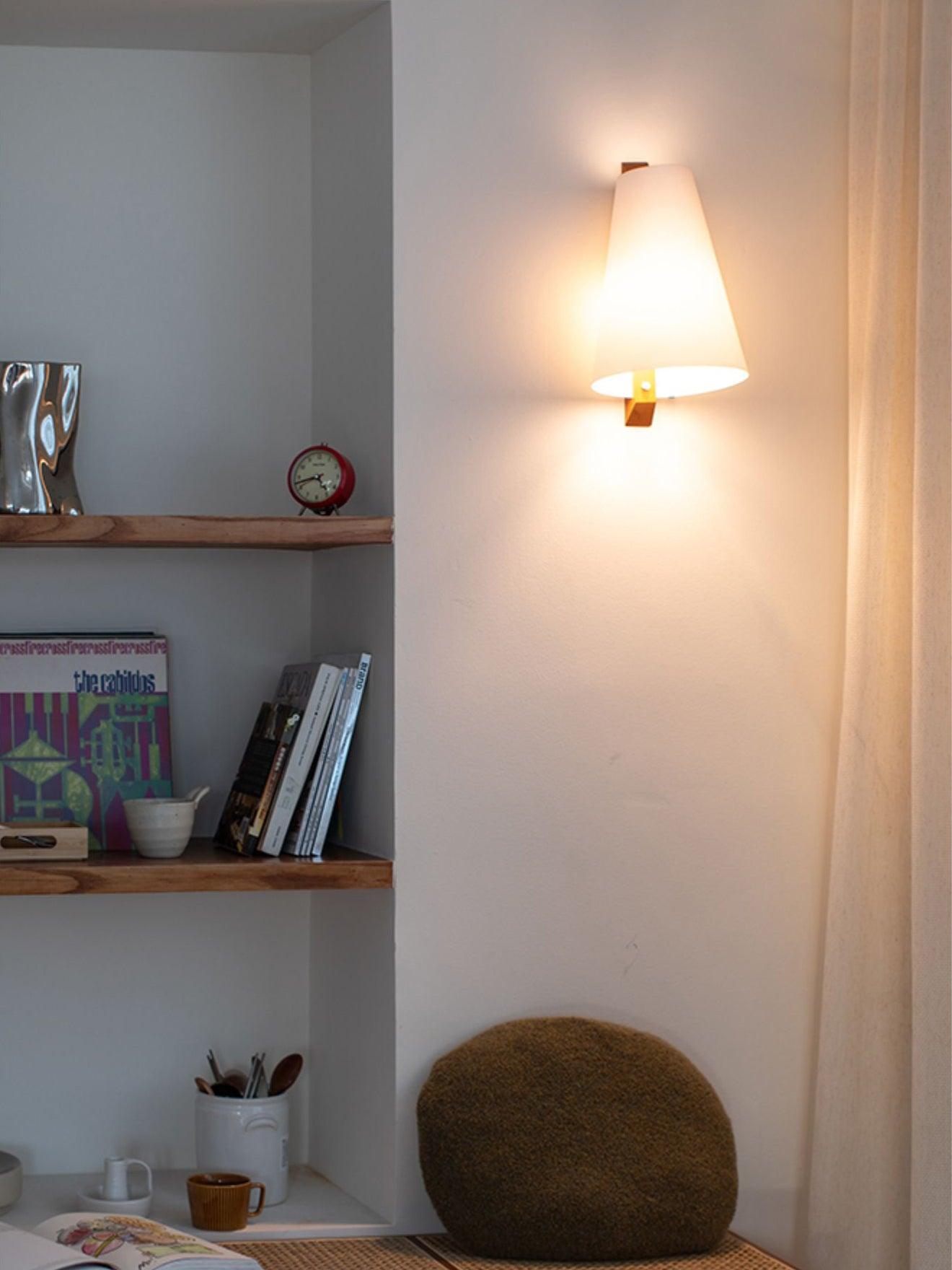 Lupe Wall Lamp | Solid Wood & Fabric | Walnut & White