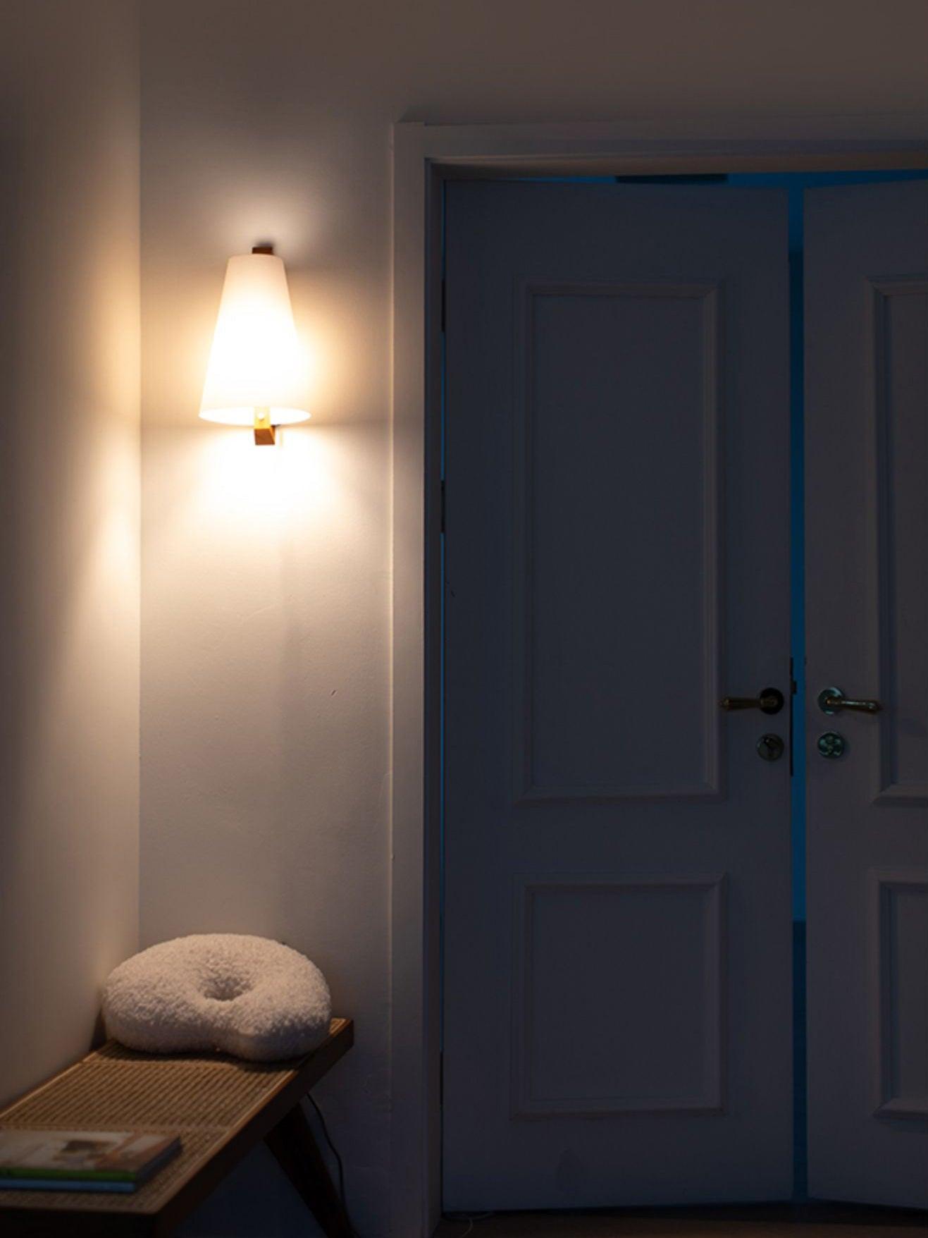 Lupe Wall Lamp | Solid Wood & Fabric | Walnut & White