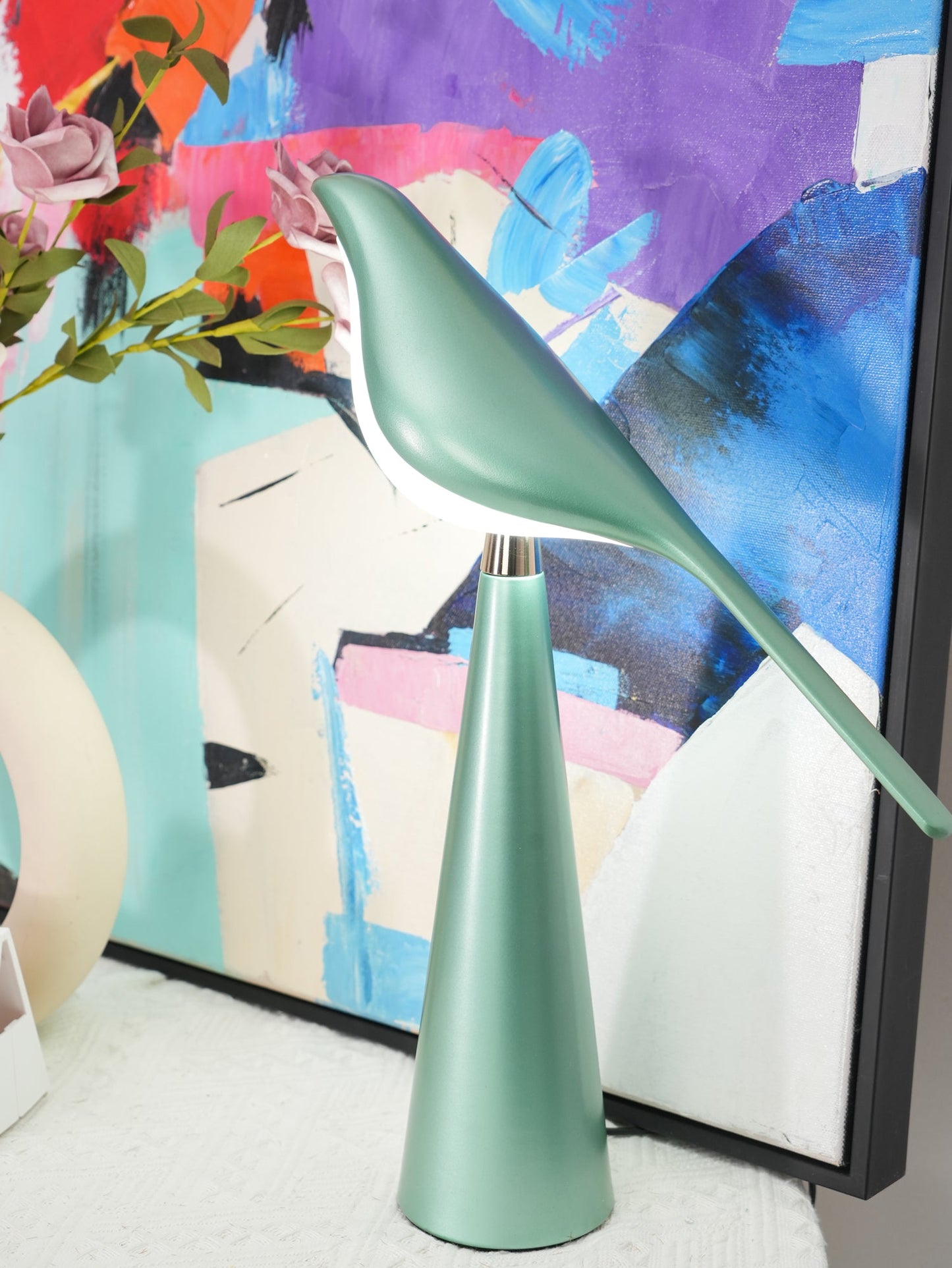 Magpie Art Table Lamp | Metal & Acrylic | Blue, Green, Rose Gold