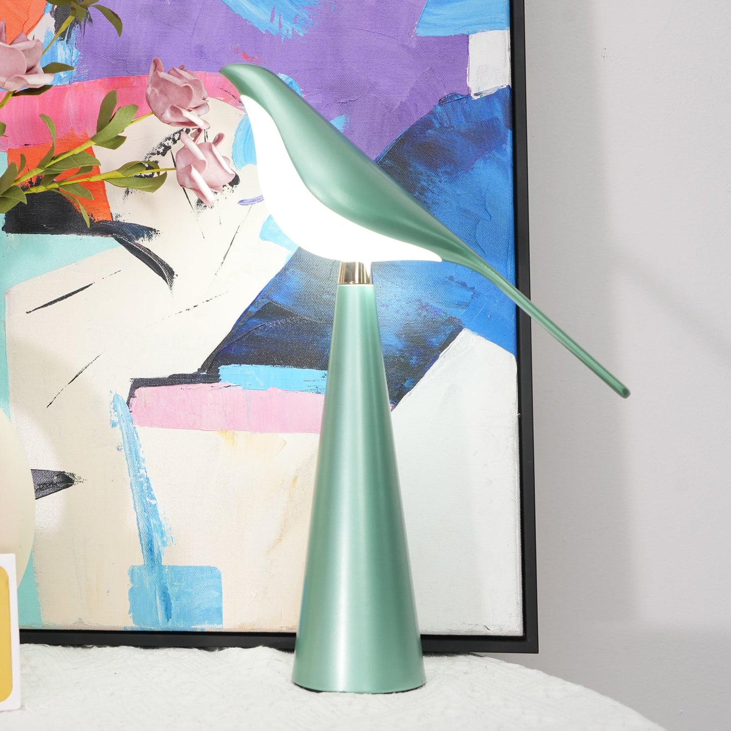 Magpie Art Table Lamp | Metal & Acrylic | Blue, Green, Rose Gold