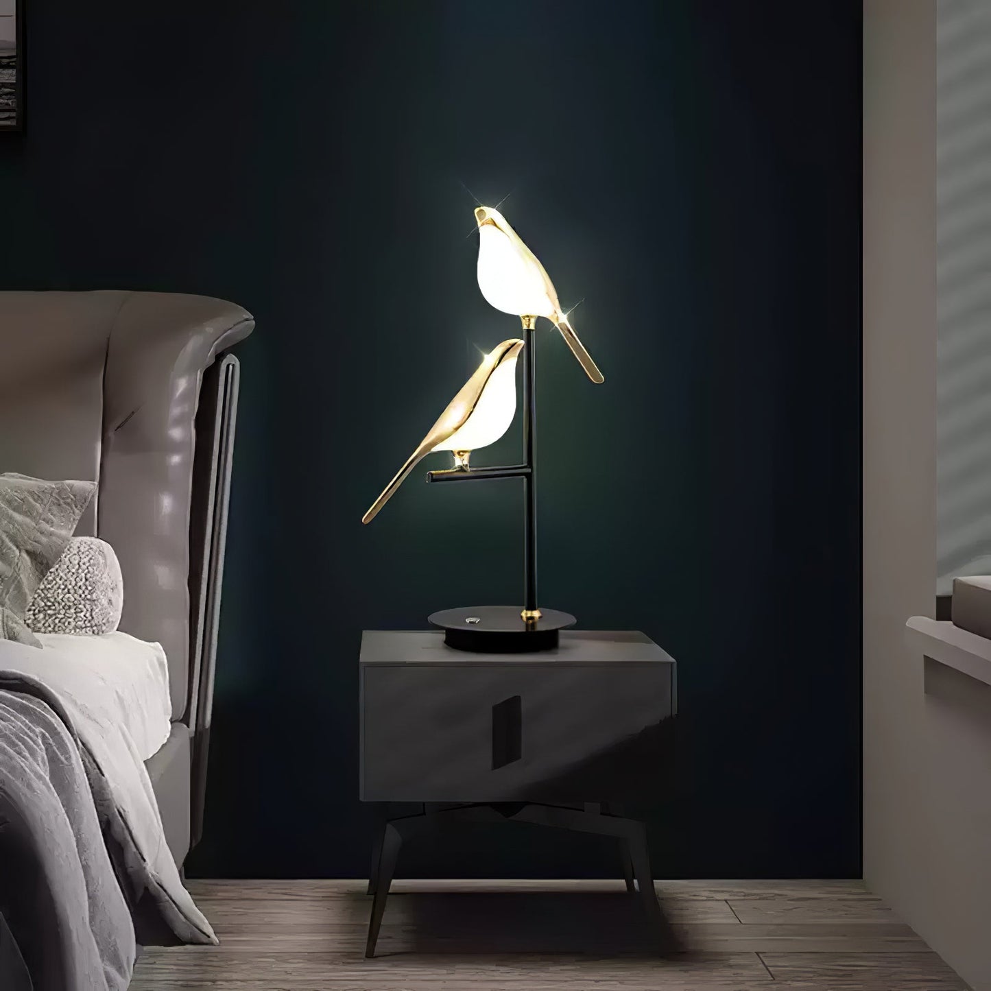 Magpie Perch Table Lamp | Metal, Acrylic, Iron | Black, Gold, White