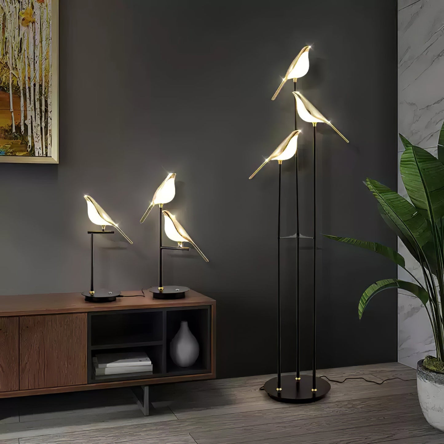 Magpie Perch Table Lamp | Metal, Acrylic, Iron | Black, Gold, White
