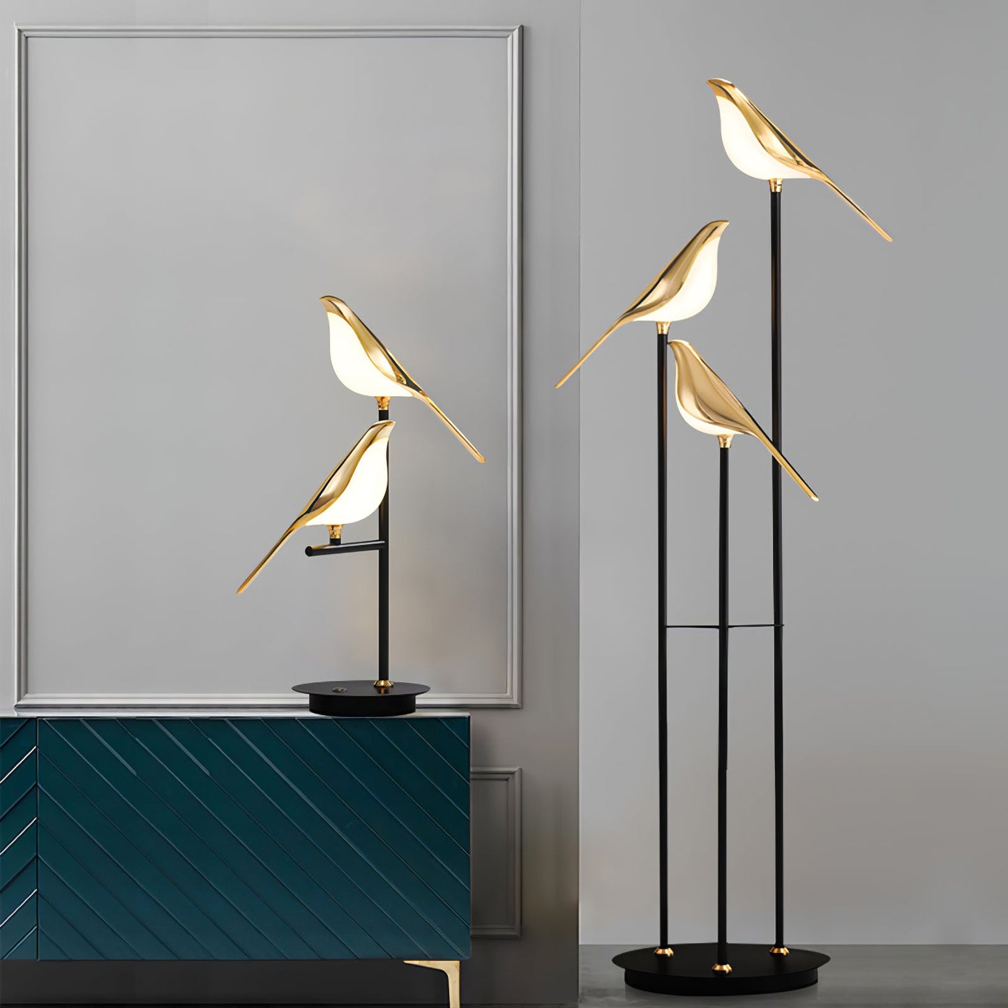 Magpie Perch Table Lamp | Metal, Acrylic, Iron | Black, Gold, White