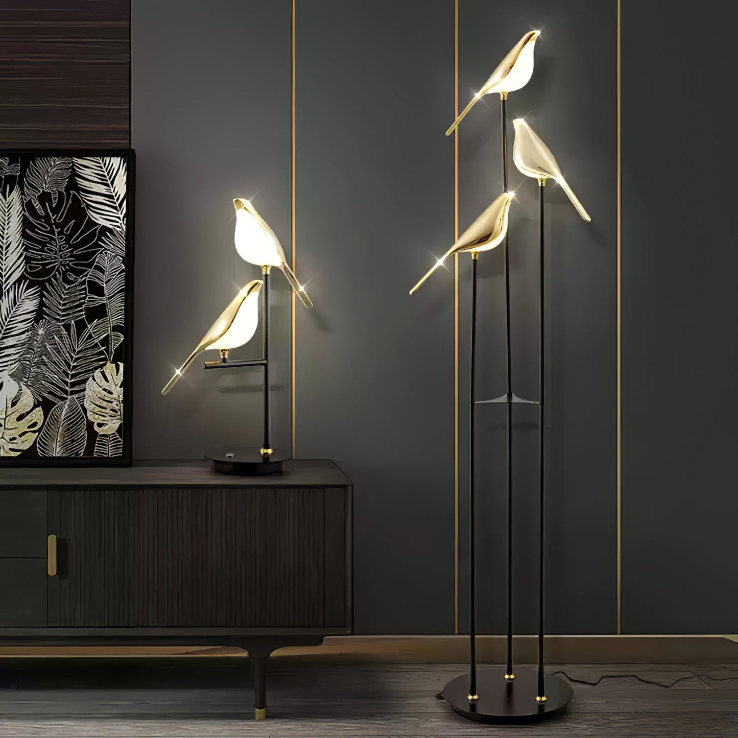 Magpie Perch Table Lamp | Metal, Acrylic, Iron | Black, Gold, White
