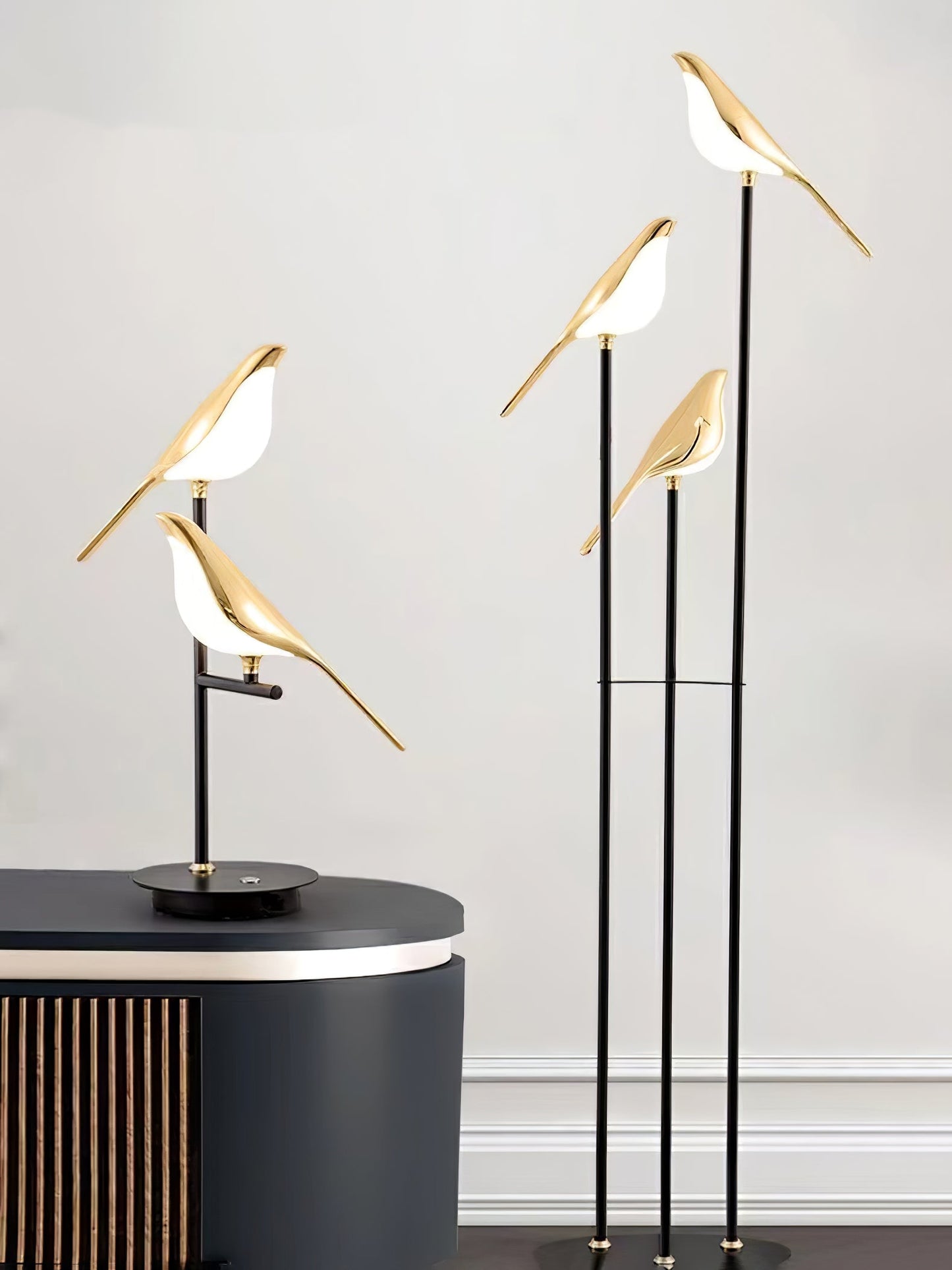 Magpie Perch Table Lamp | Metal, Acrylic, Iron | Black, Gold, White