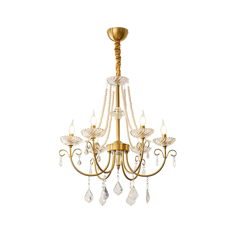 Pearl Crystal Chandelier | Copper-Plated Iron & Glass | Gold, 6 or 8 Lights