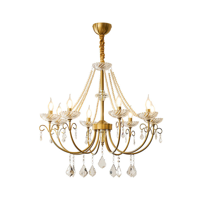 Pearl Crystal Chandelier | Copper-Plated Iron & Glass | Gold, 6 or 8 Lights