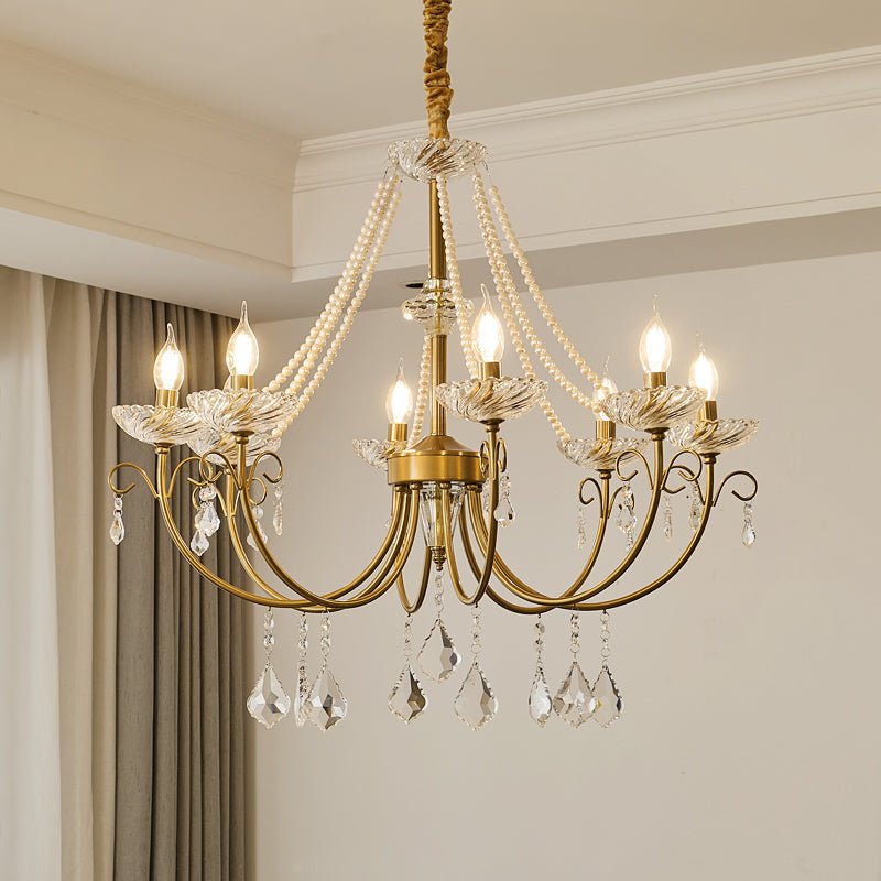 Pearl Crystal Chandelier | Copper-Plated Iron & Glass | Gold, 6 or 8 Lights