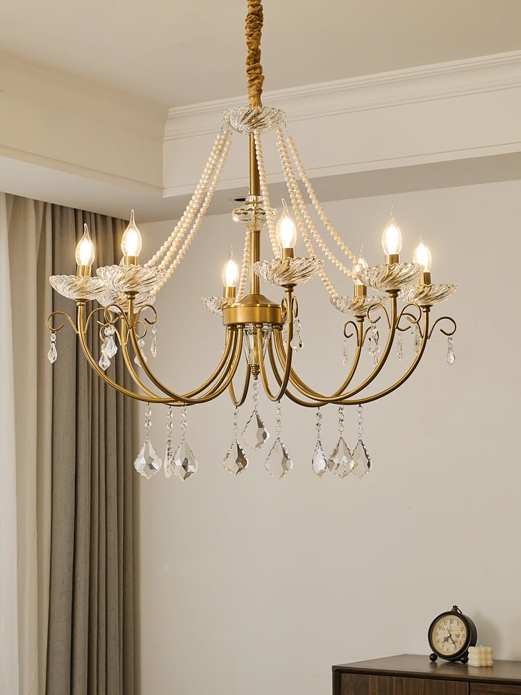 Pearl Crystal Chandelier | Copper-Plated Iron & Glass | Gold, 6 or 8 Lights
