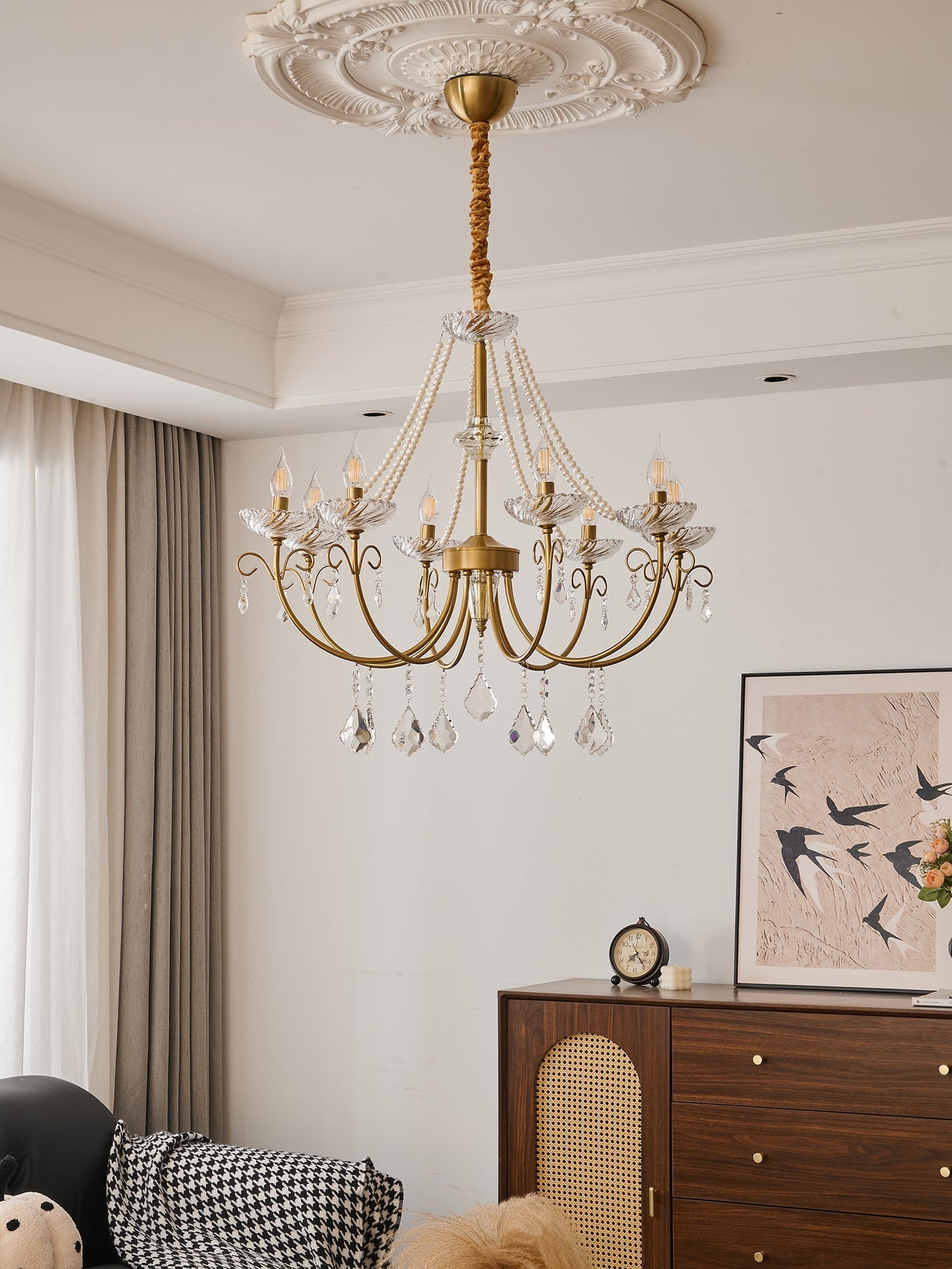 Pearl Crystal Chandelier | Copper-Plated Iron & Glass | Gold, 6 or 8 Lights