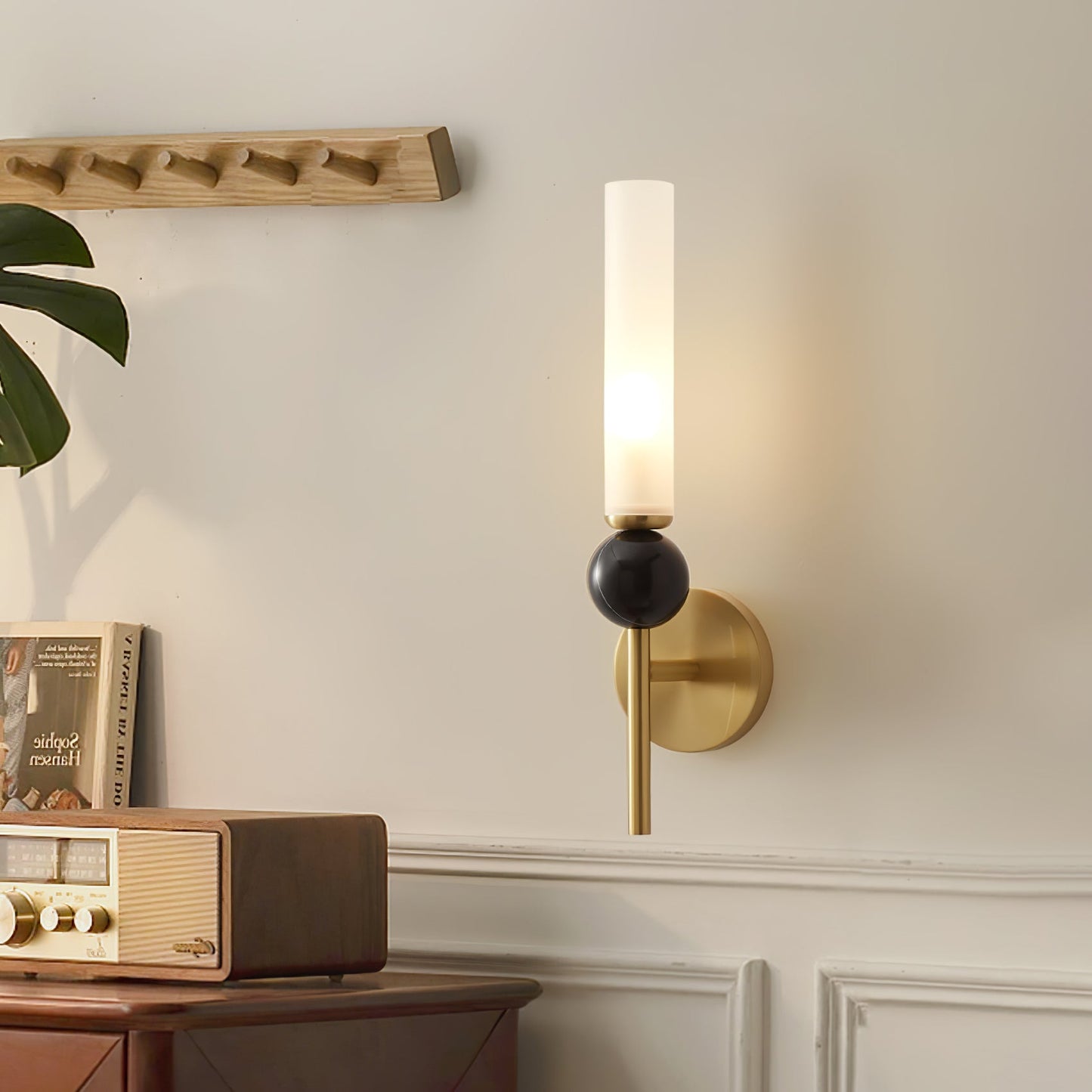 Marble Vertical Wall Lamp | Brass & Acrylic | Black, White, Green Marble