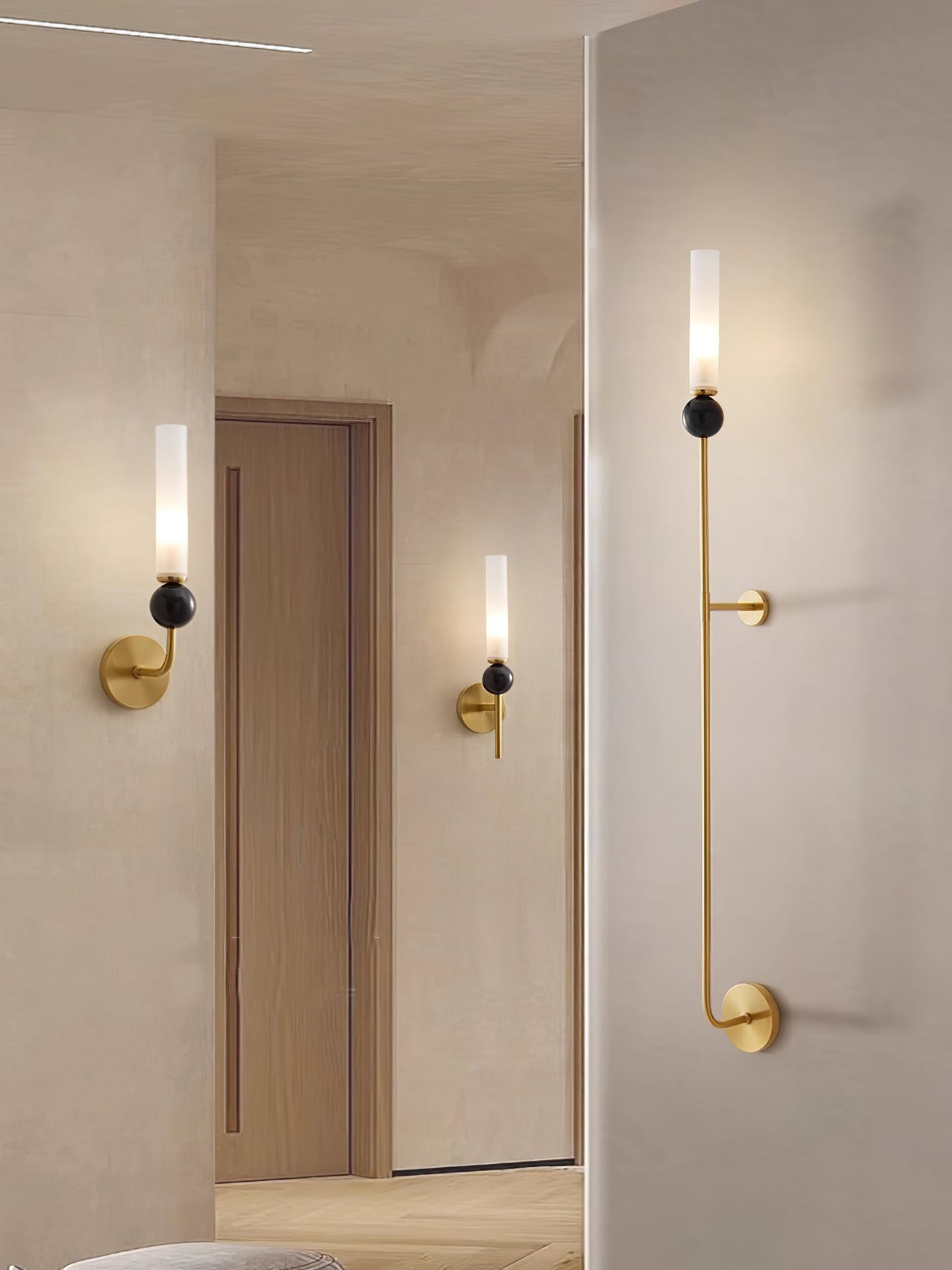 Marble Vertical Wall Lamp | Brass & Acrylic | Black, White, Green Marble