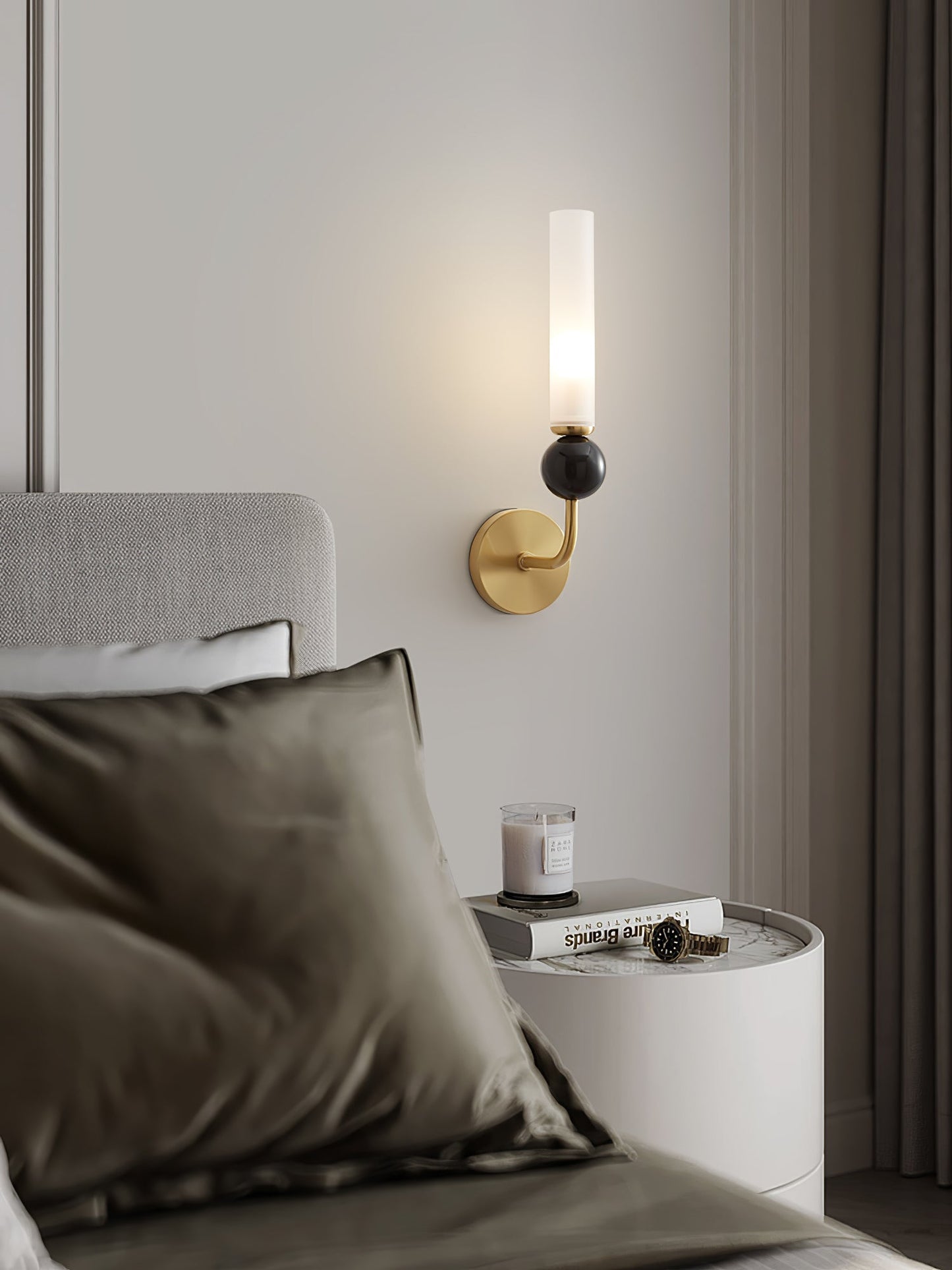 Marble Vertical Wall Lamp | Brass & Acrylic | Black, White, Green Marble