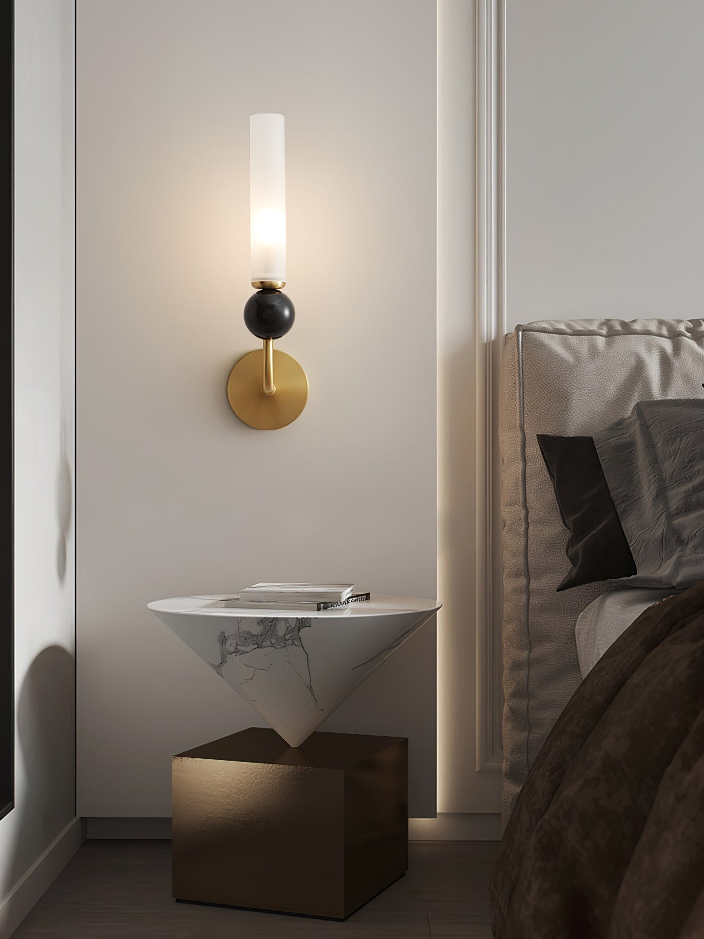 Marble Vertical Wall Lamp | Brass & Acrylic | Black, White, Green Marble