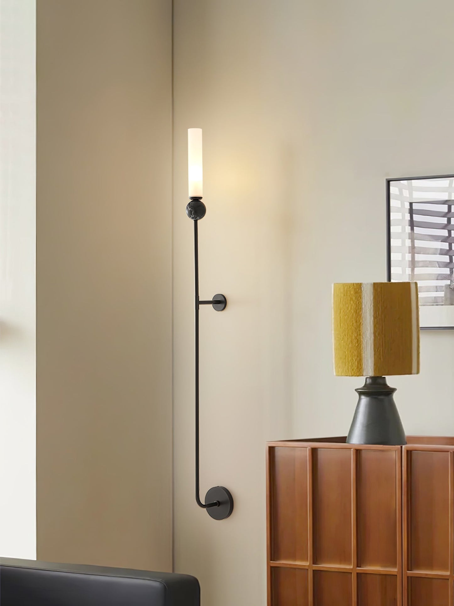 Marble Vertical Wall Lamp | Brass & Acrylic | Black, White, Green Marble