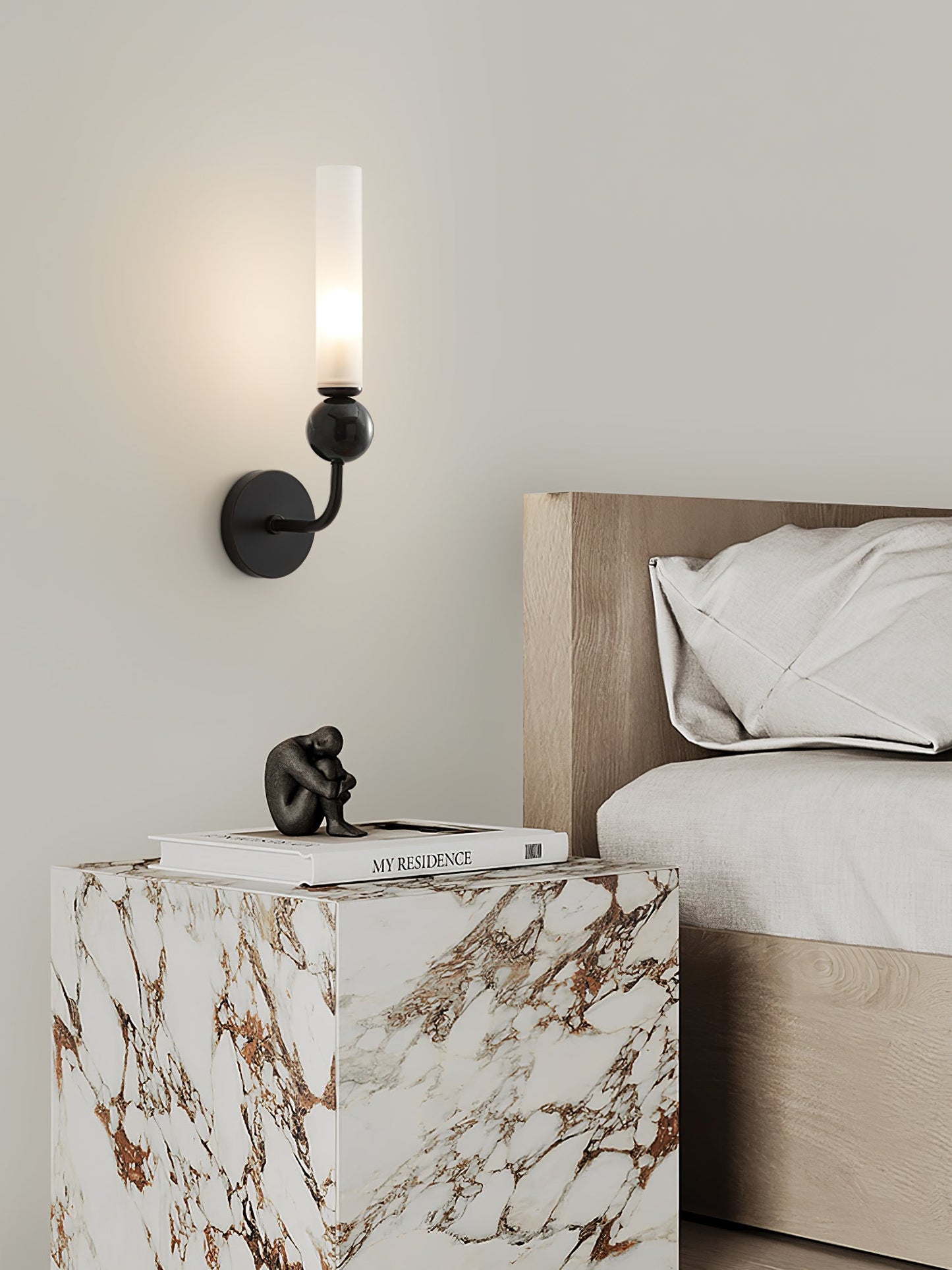 Marble Vertical Wall Lamp | Brass & Acrylic | Black, White, Green Marble