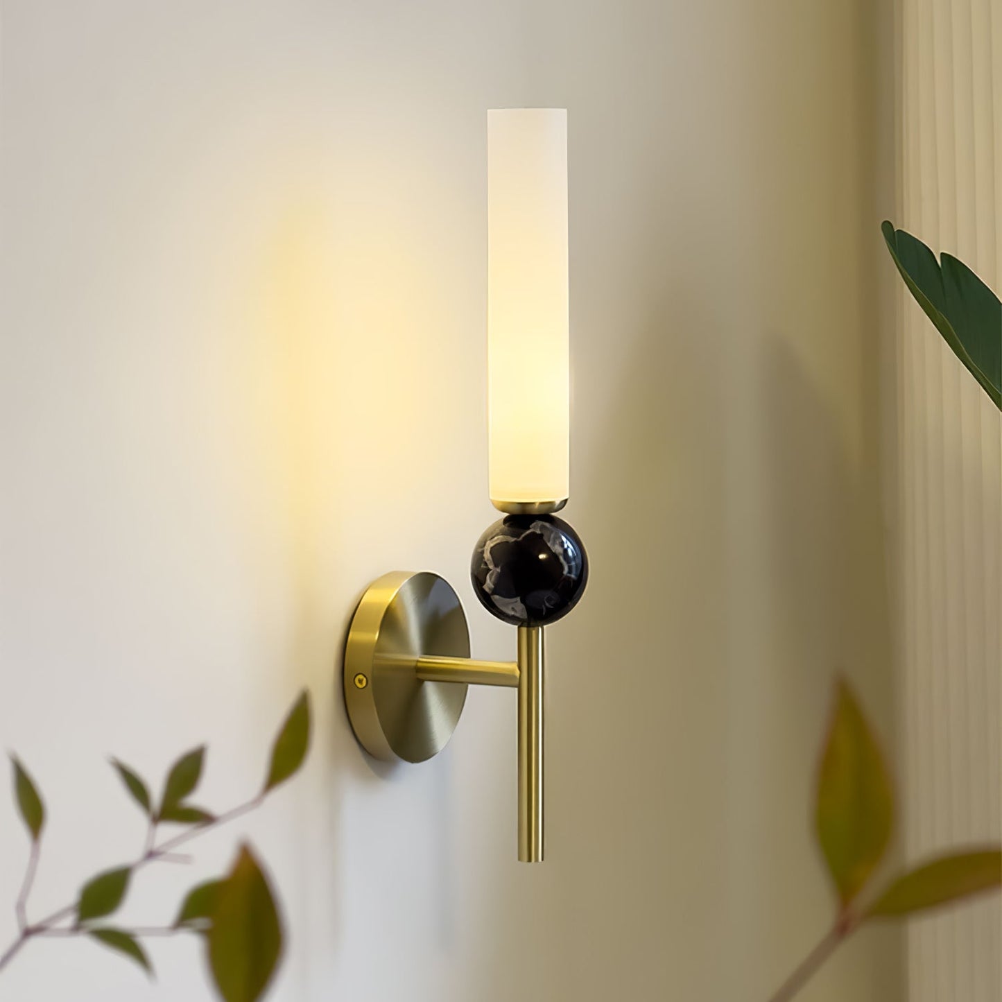 Marble Vertical Wall Lamp | Brass & Acrylic | Black, White, Green Marble