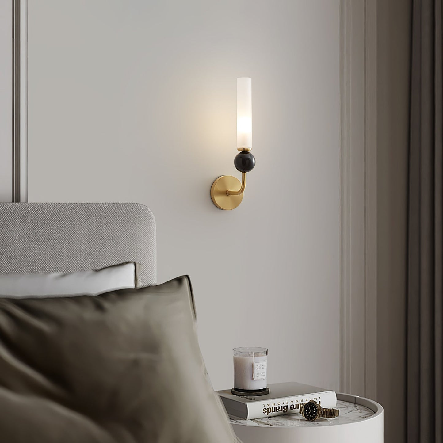 Marble Vertical Wall Lamp | Brass & Acrylic | Black, White, Green Marble