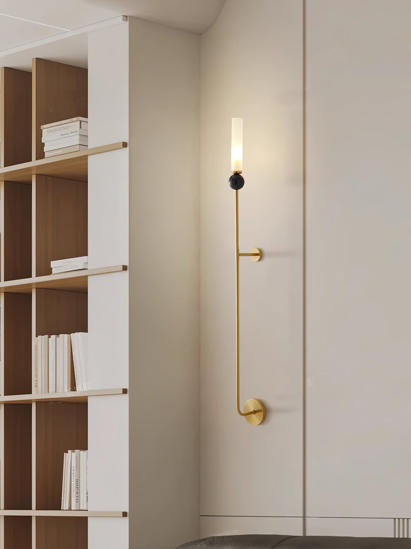 Marble Vertical Wall Lamp | Brass & Acrylic | Black, White, Green Marble