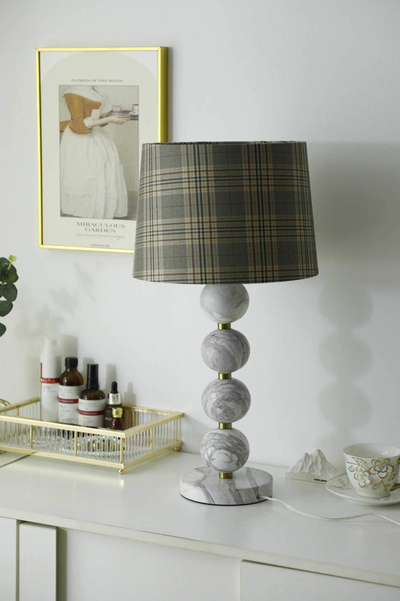 Marbliss Table Lamp | Marble & Fabric | Grey Shade