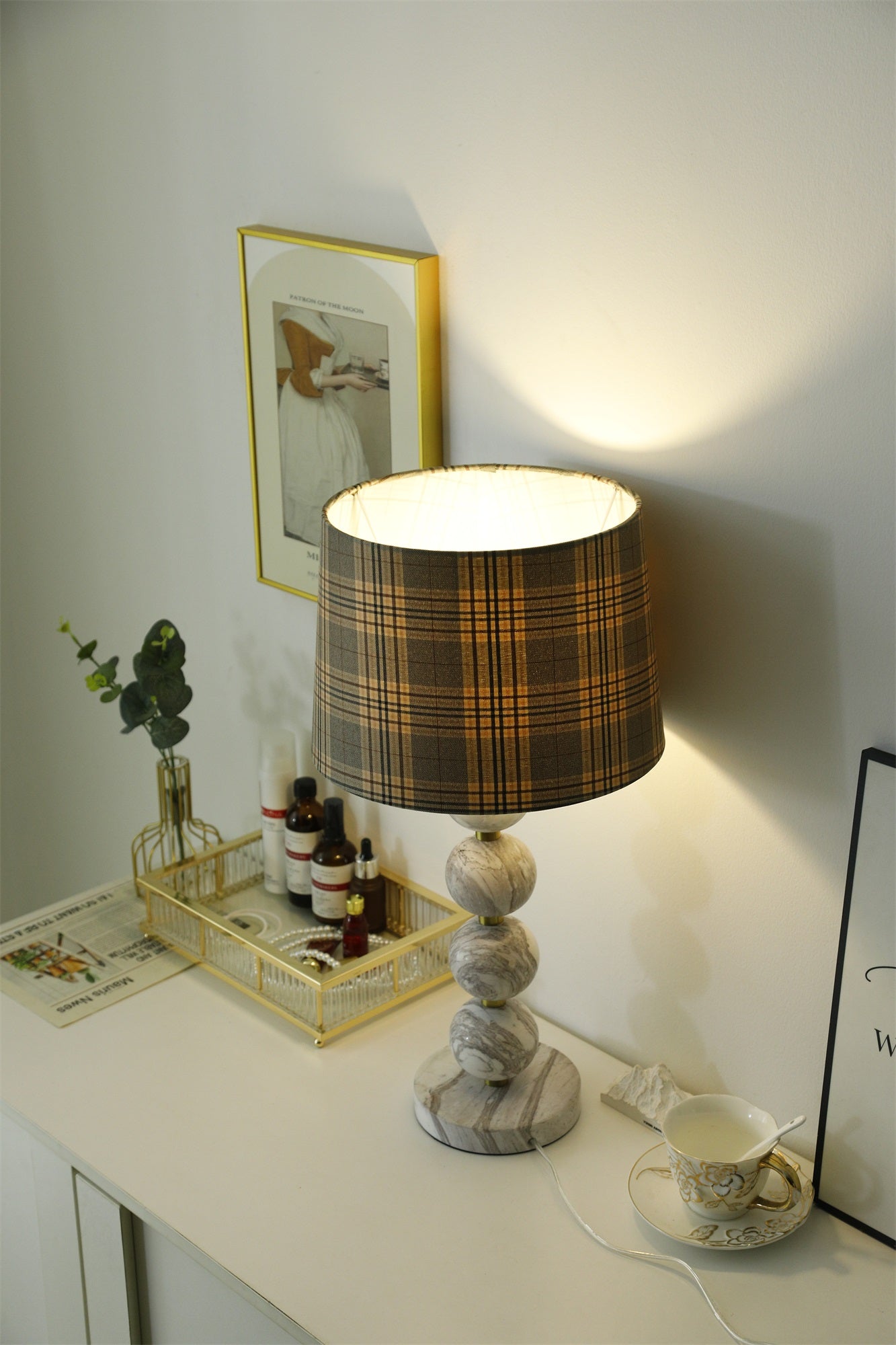 Marbliss Table Lamp | Marble & Fabric | Grey Shade