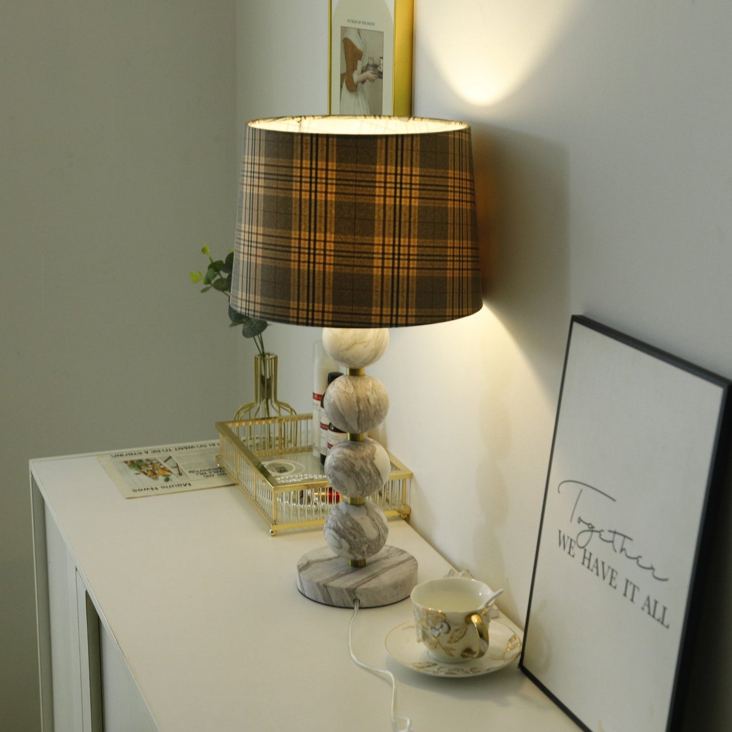 Marbliss Table Lamp | Marble & Fabric | Grey Shade