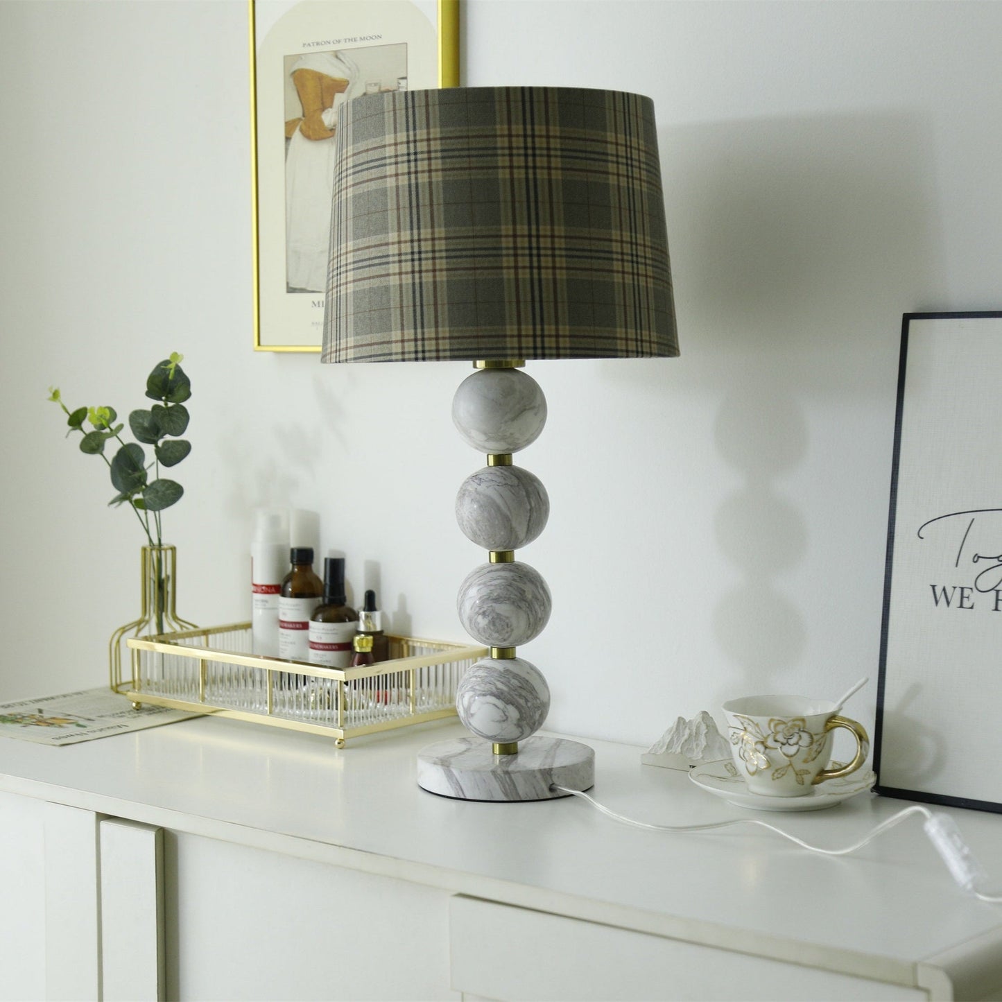 Marbliss Table Lamp | Marble & Fabric | Grey Shade