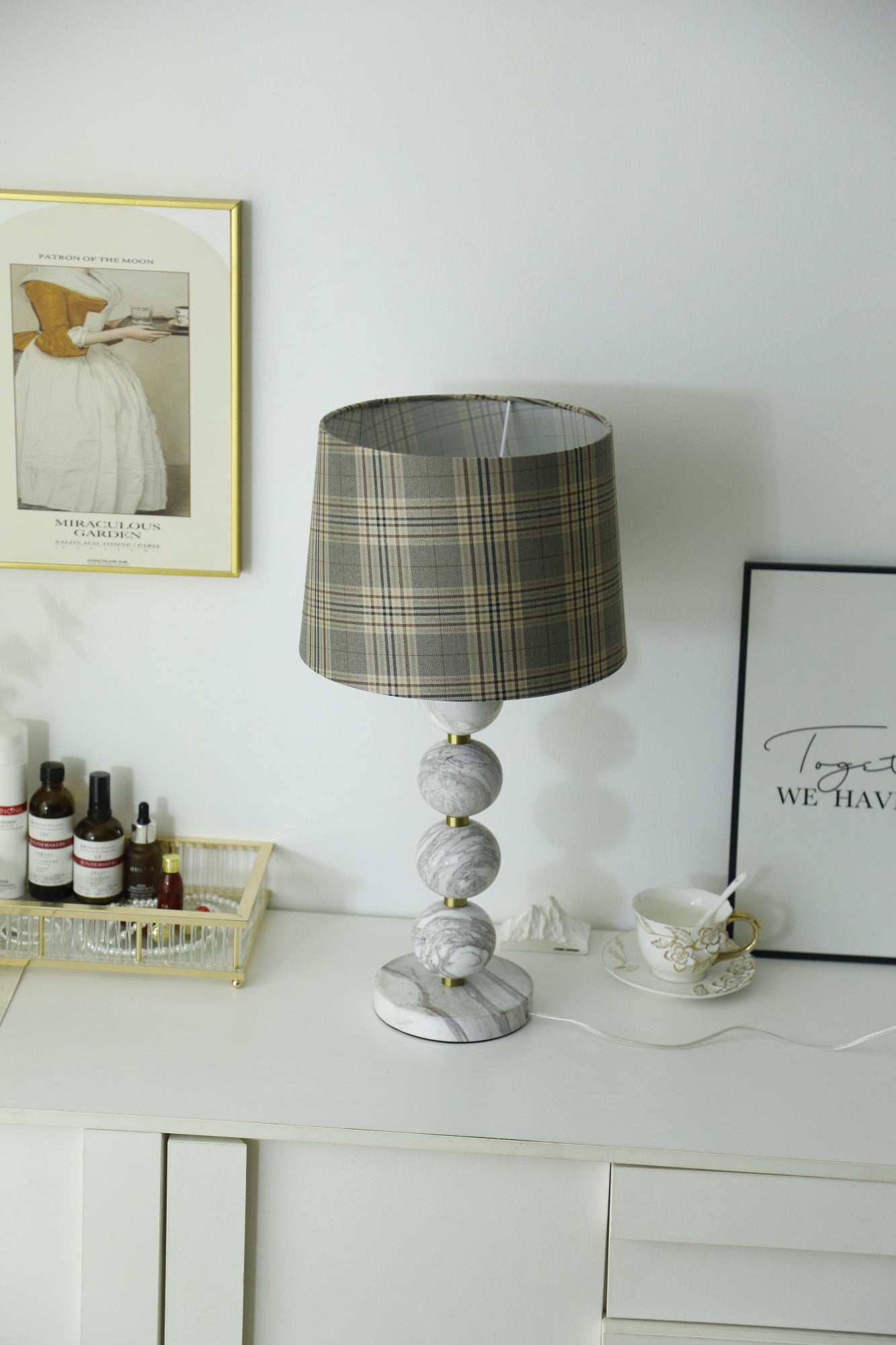 Marbliss Table Lamp | Marble & Fabric | Grey Shade