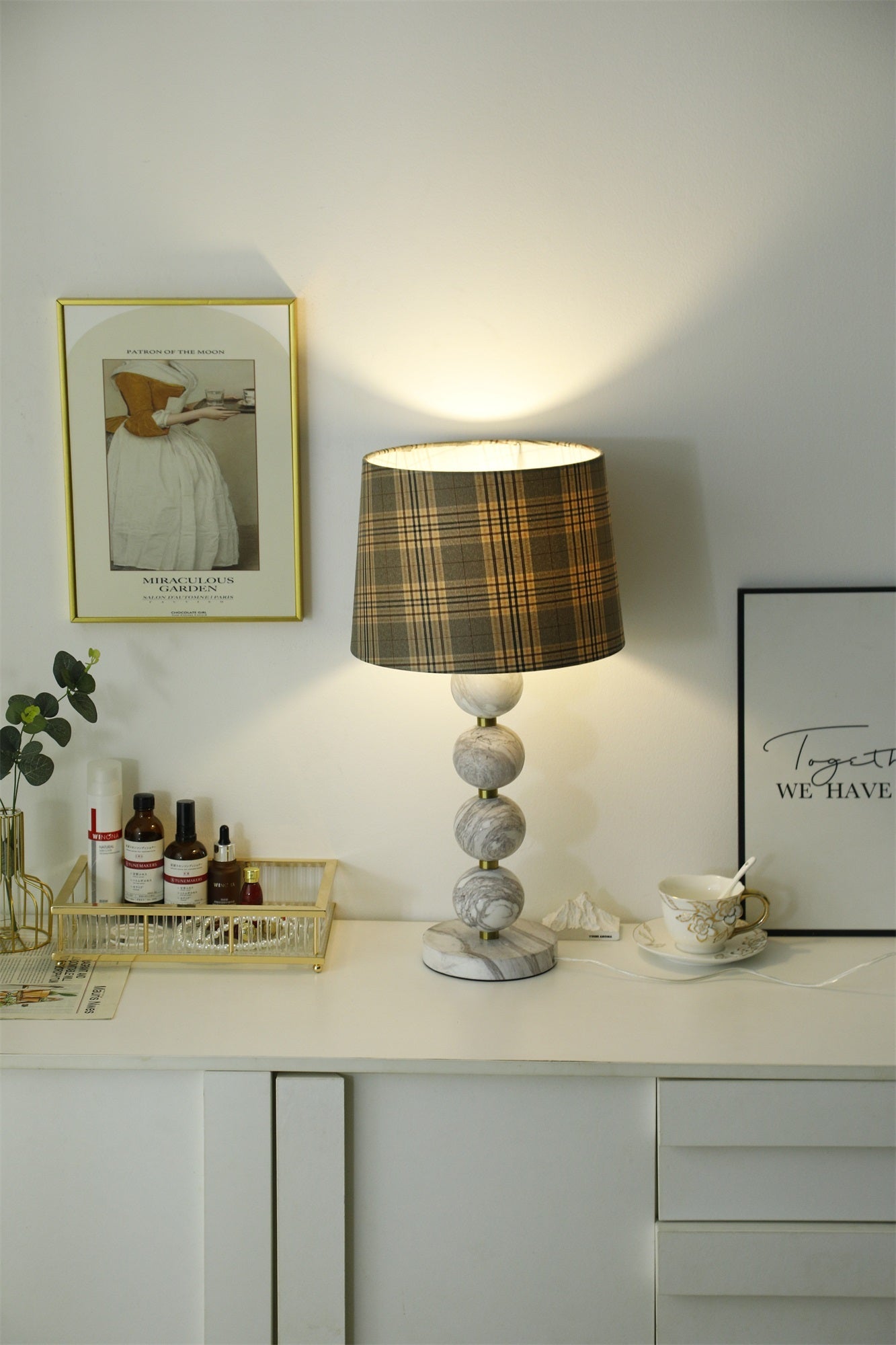 Marbliss Table Lamp | Marble & Fabric | Grey Shade