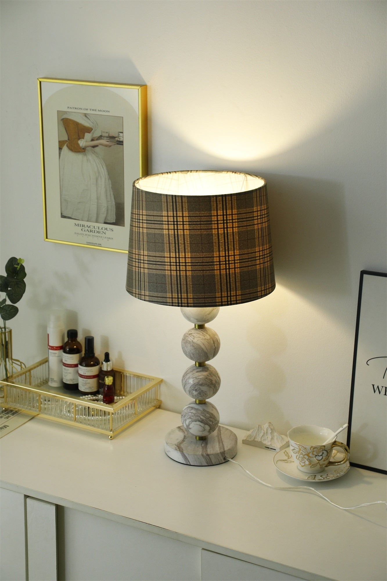 Marbliss Table Lamp | Marble & Fabric | Grey Shade