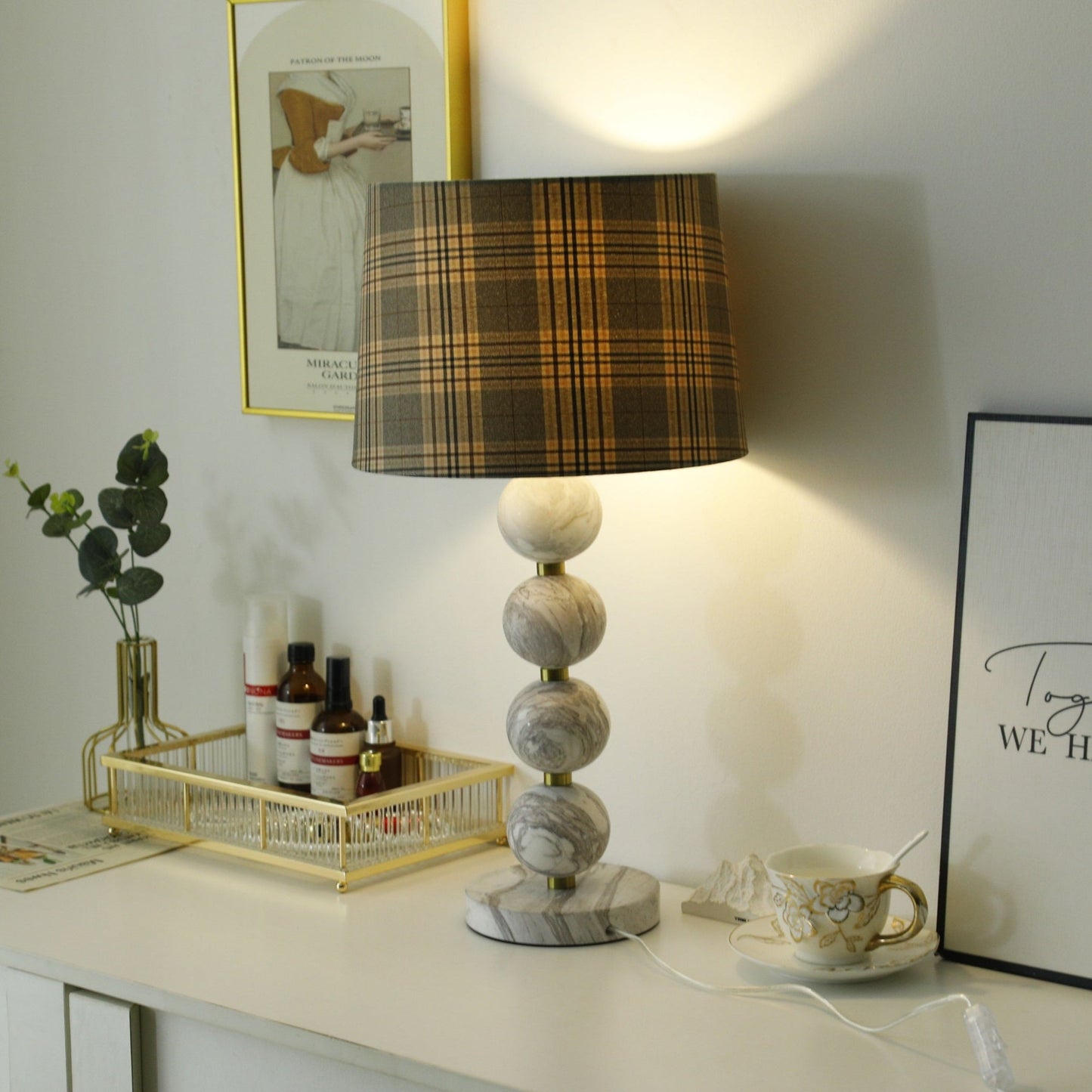 Marbliss Table Lamp | Marble & Fabric | Grey Shade